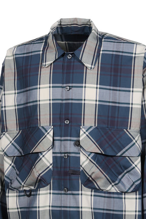 TECH SPORTS OPEN COLLAR SHIRT L/S BIG TARTAN / D.NVY