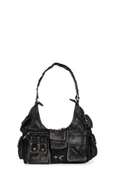 WASHED LEATHER MULTI POCKET BAG / BLK