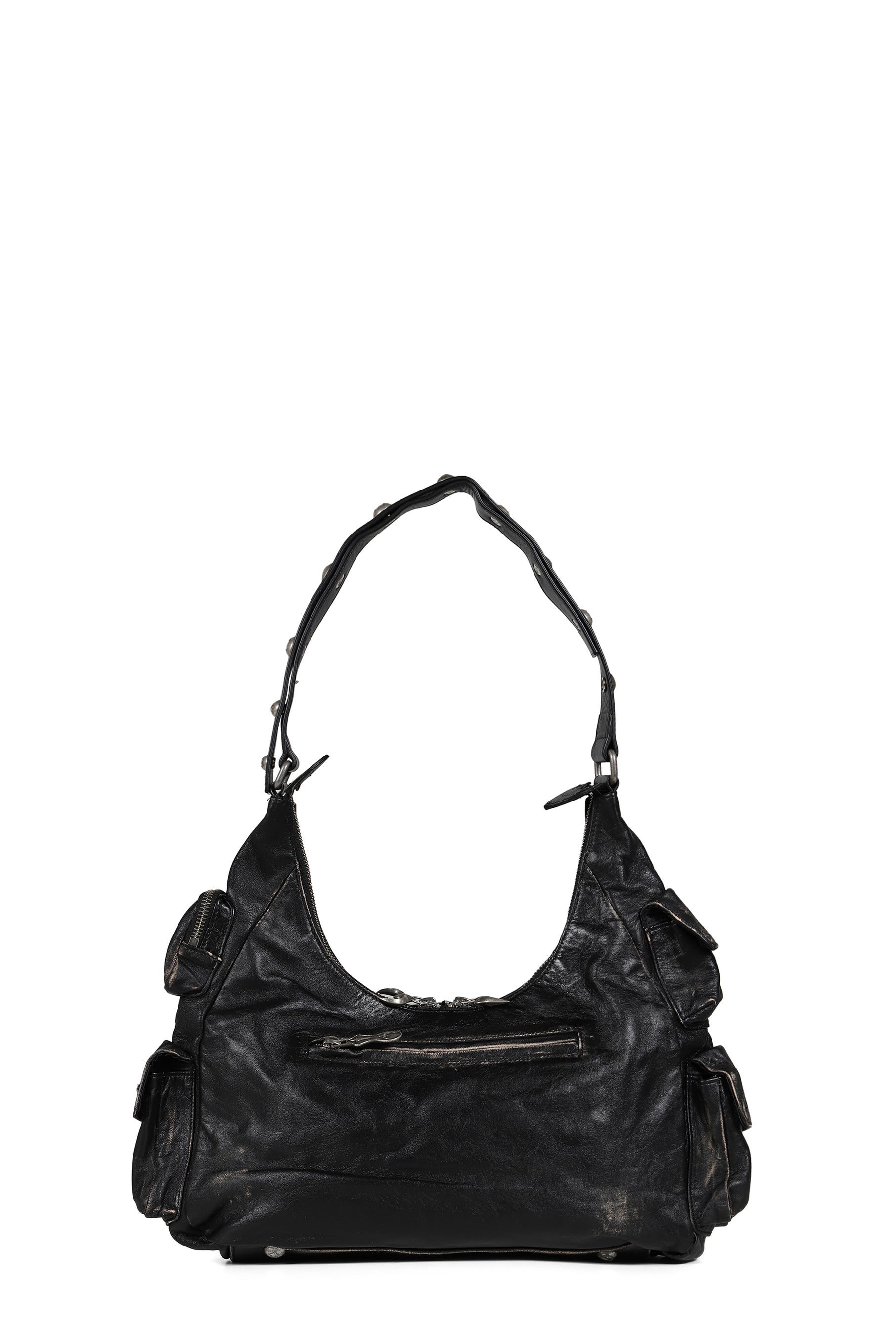 WASHED LEATHER MULTI POCKET BAG / BLK