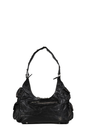 WASHED LEATHER MULTI POCKET BAG / BLK