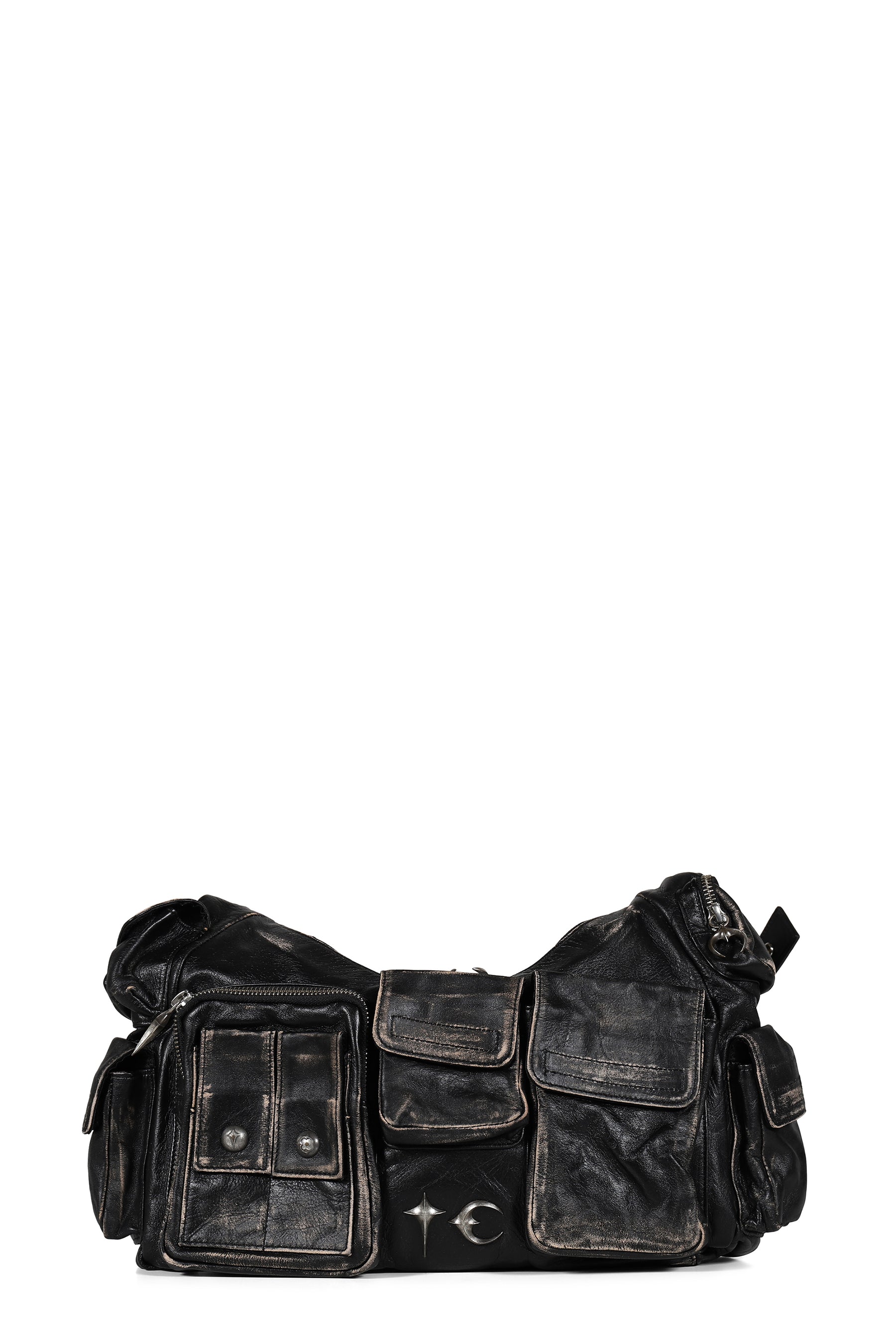 WASHED LEATHER MULTI POCKET BAG / BLK