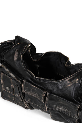 WASHED LEATHER MULTI POCKET BAG / BLK