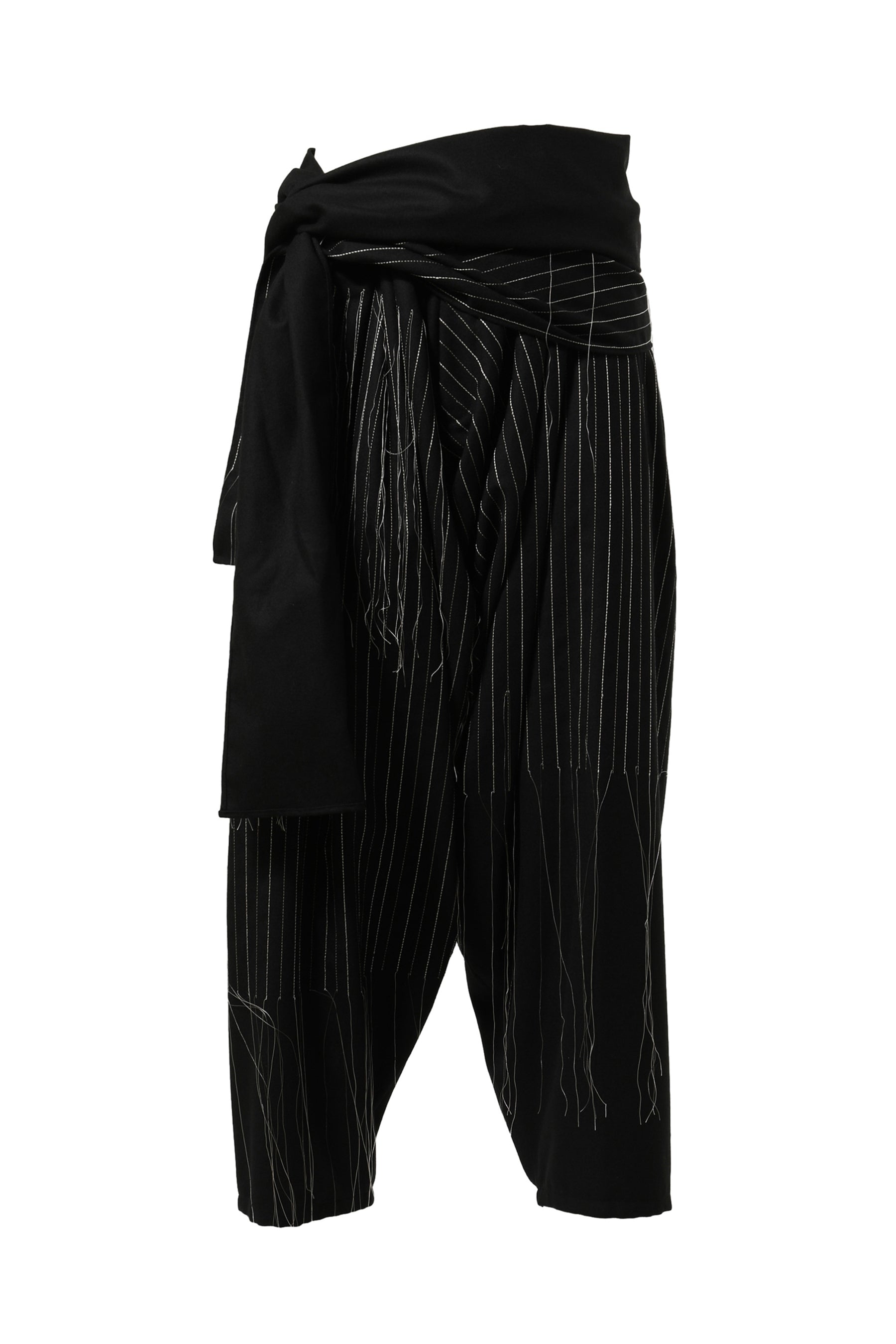 Yohji Yamamoto ヨウジヤマモトFW23 R-ST EMB TIED DRAPED PANTS / BLK