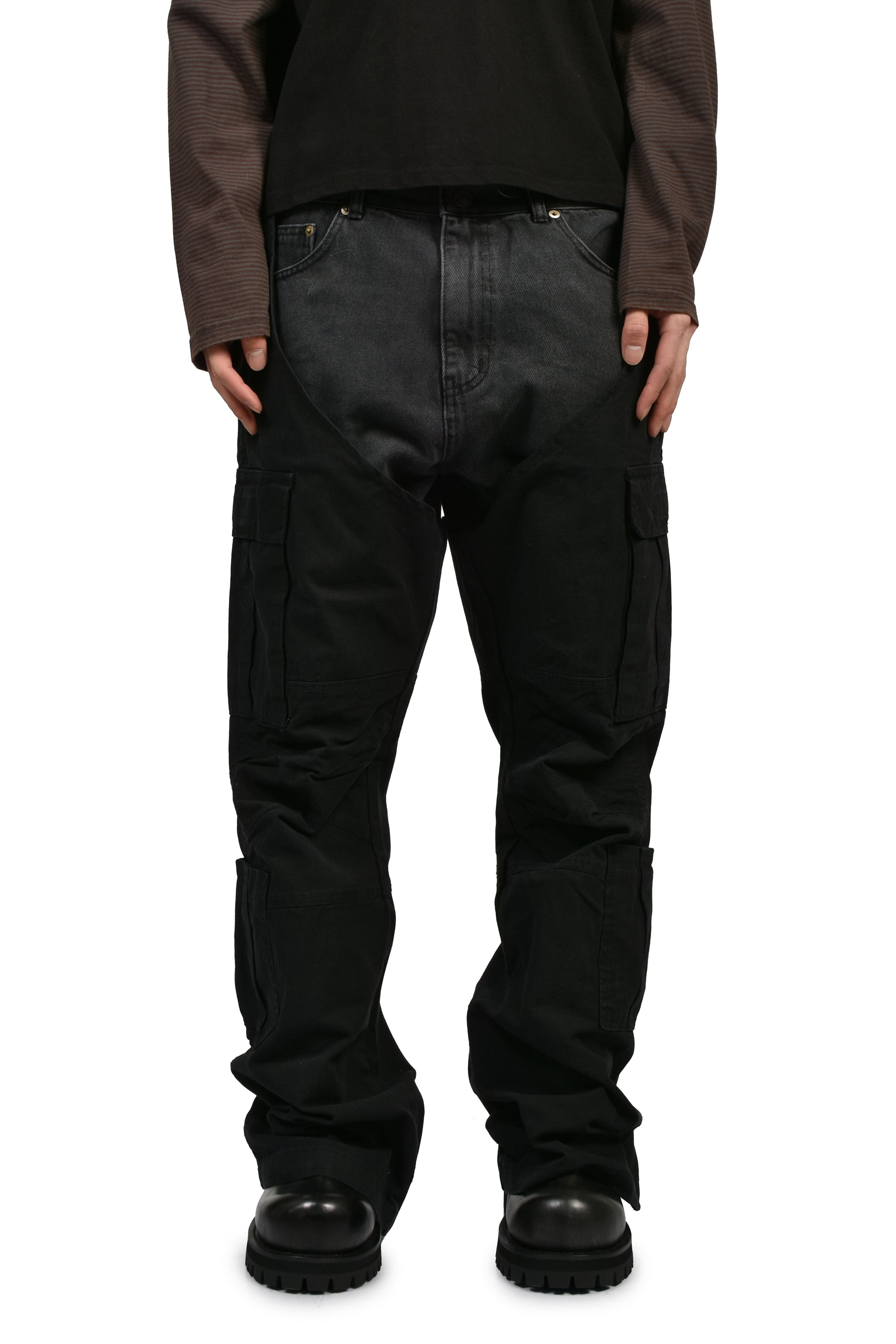 BIKER CARGO DENIM PANTS / BLK & BLK