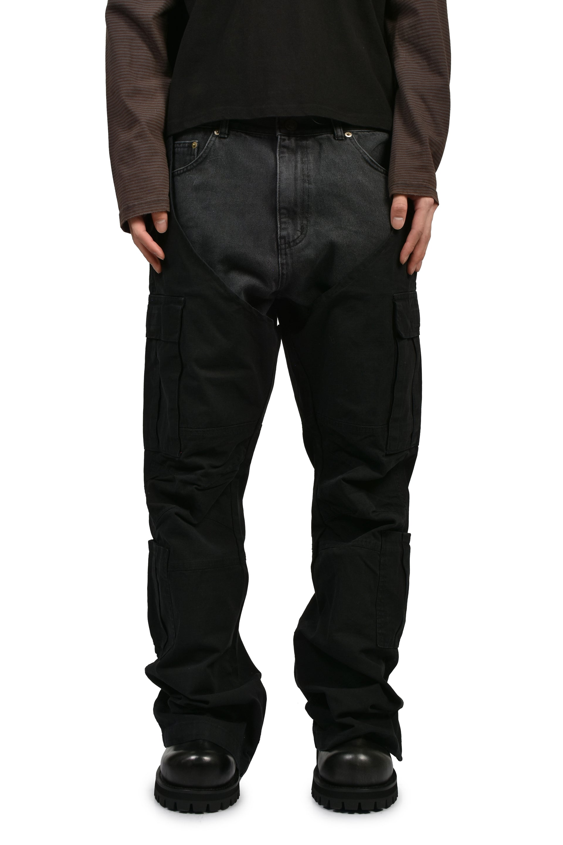 BIKER CARGO DENIM PANTS / BLK & BLK