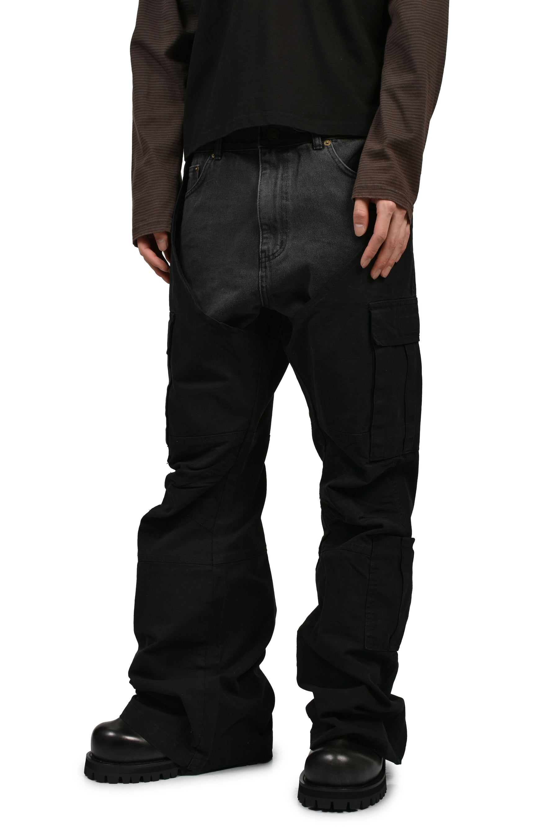 BIKER CARGO DENIM PANTS / BLK & BLK