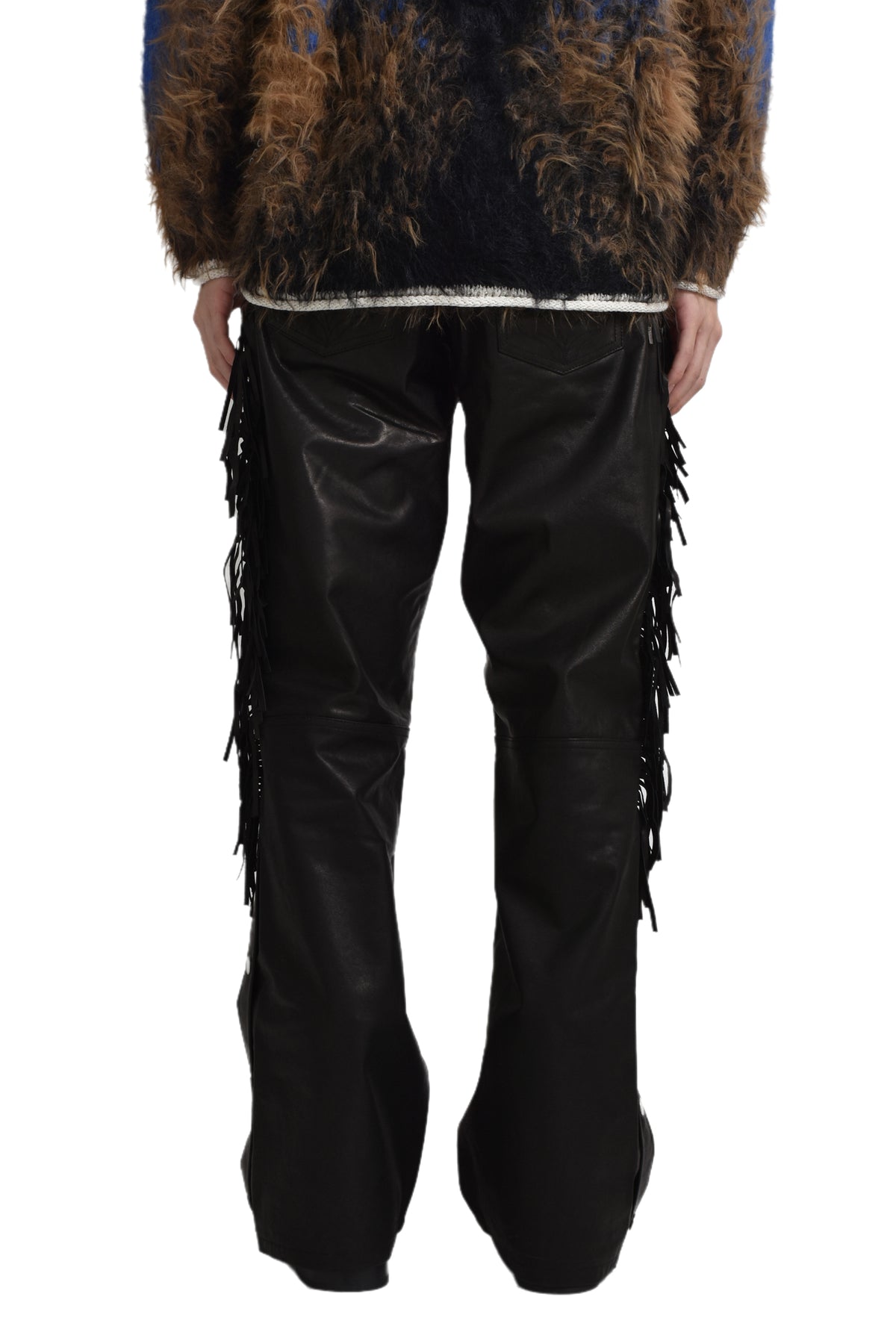 LEATHER FRINGE PANTS / BLK