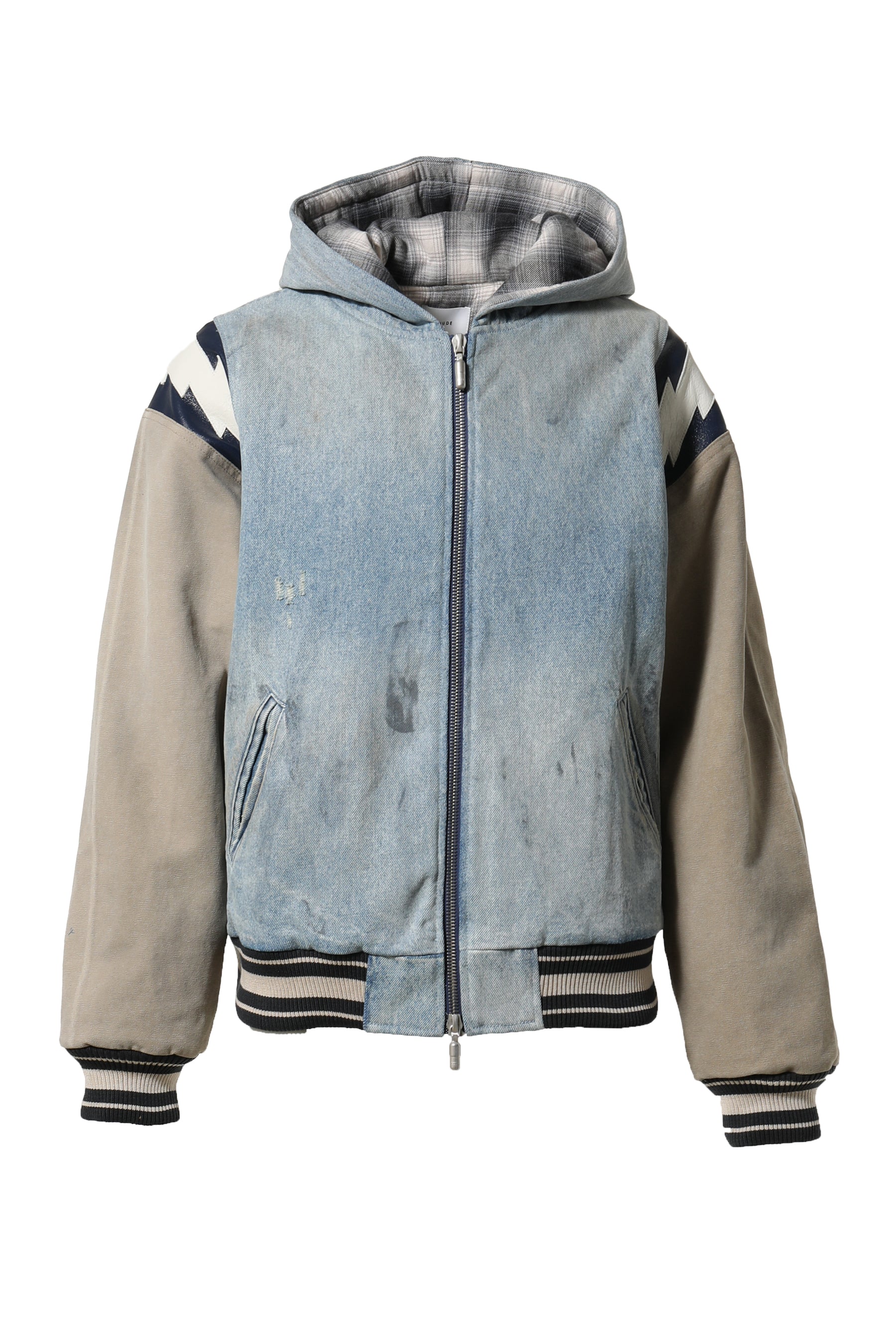 RHUDE ルード FW23 DENIM LIGHTNING BOMBER HOODIE / DNM -NUBIAN