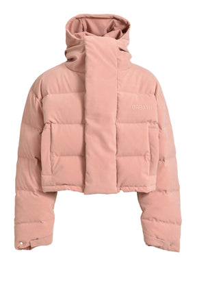 FAUX SUEDE SHORT HOODED DOWN / PINK