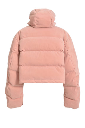 FAUX SUEDE SHORT HOODED DOWN / PINK