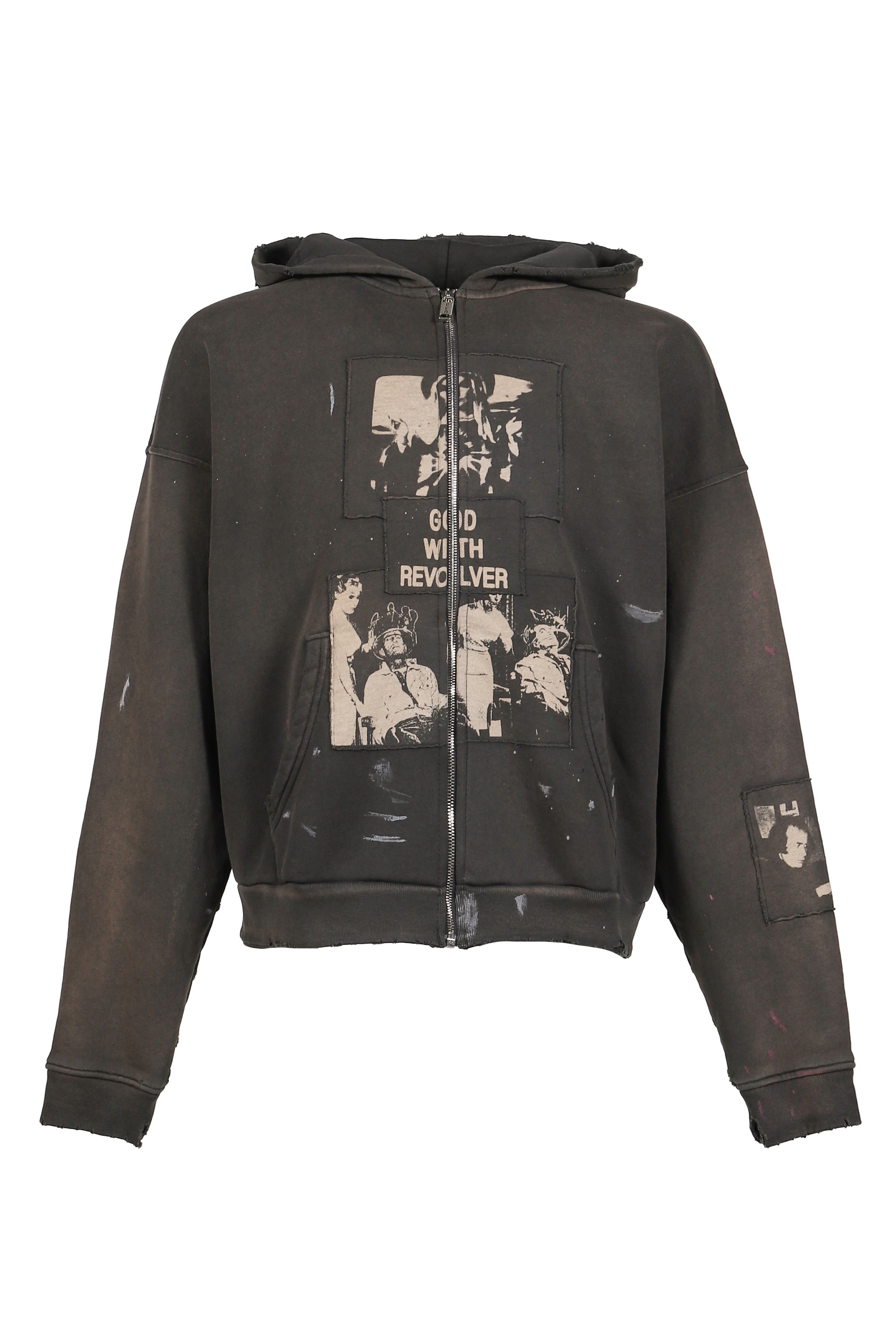 GOD WITH REVOLVER ZIP HOODIE / SUN FADED BLK