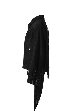 LEATHER FRINGE RIDERS JACKET / BLK