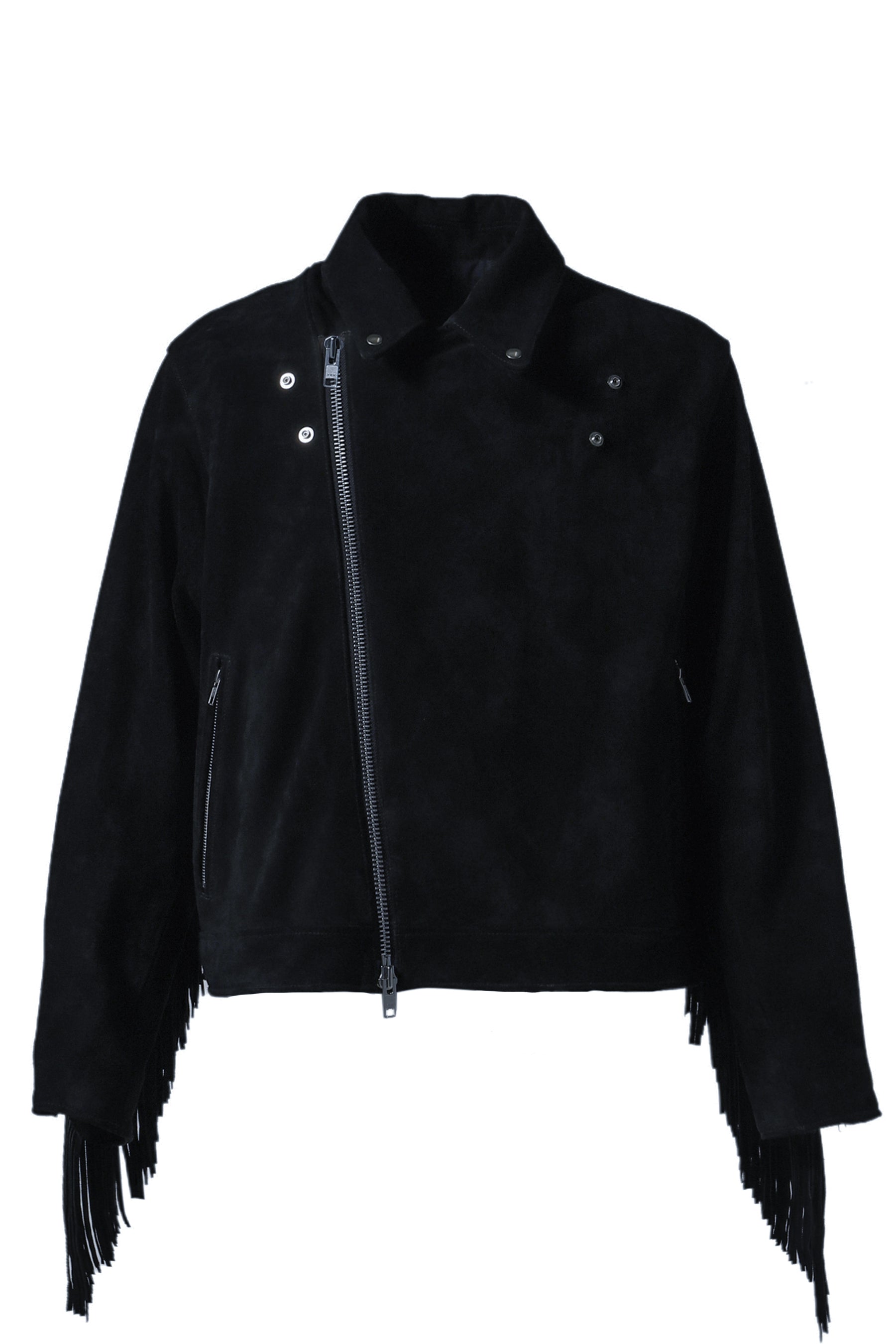 LEATHER FRINGE RIDERS JACKET / BLK