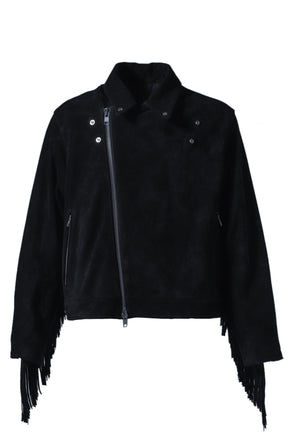 LEATHER FRINGE RIDERS JACKET / BLK