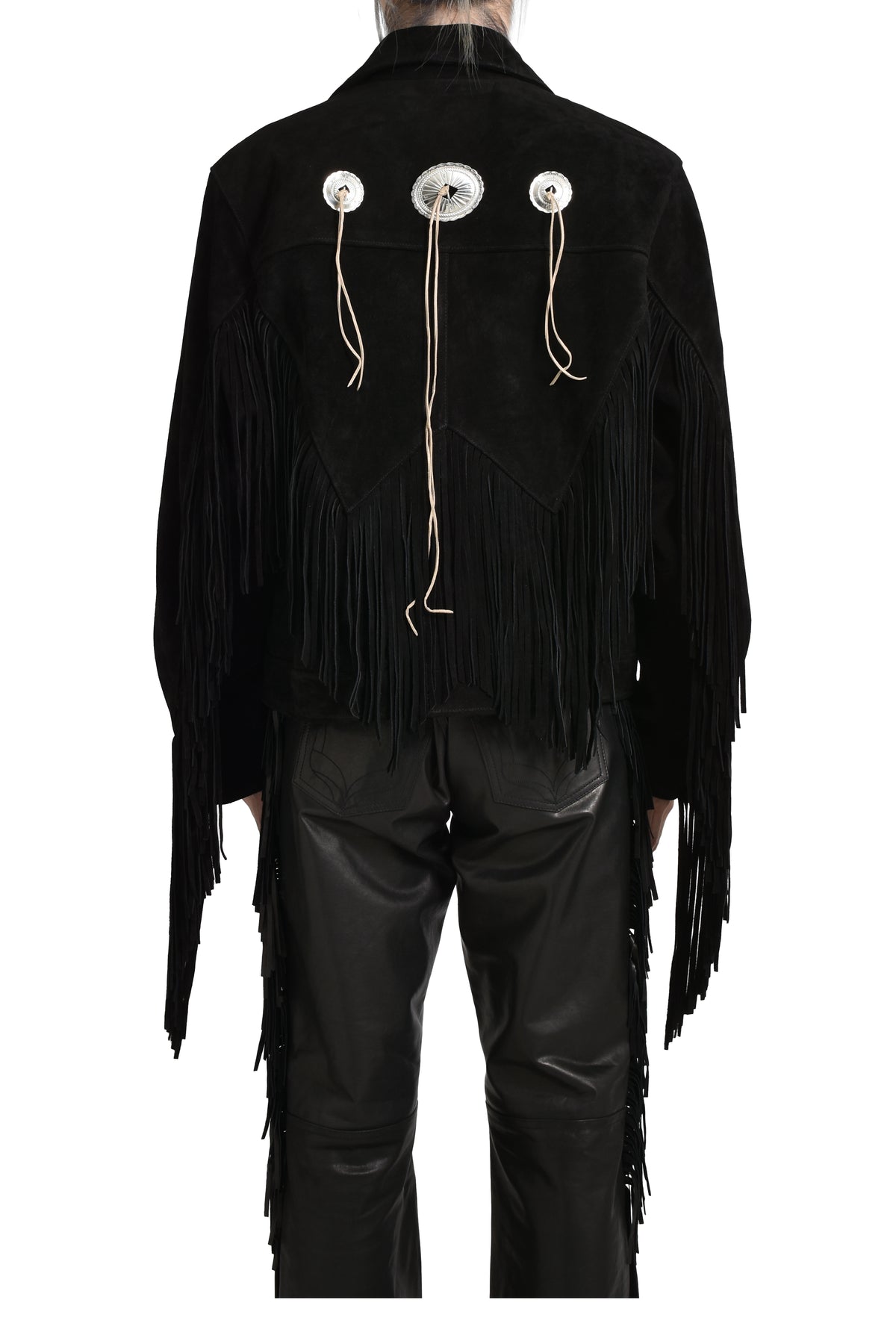 LEATHER FRINGE RIDERS JACKET / BLK