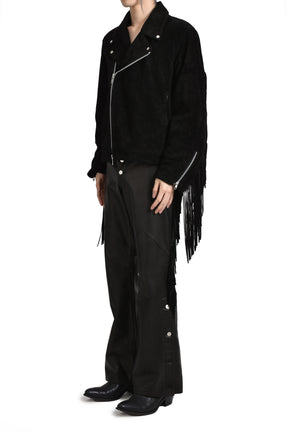 LEATHER FRINGE RIDERS JACKET / BLK