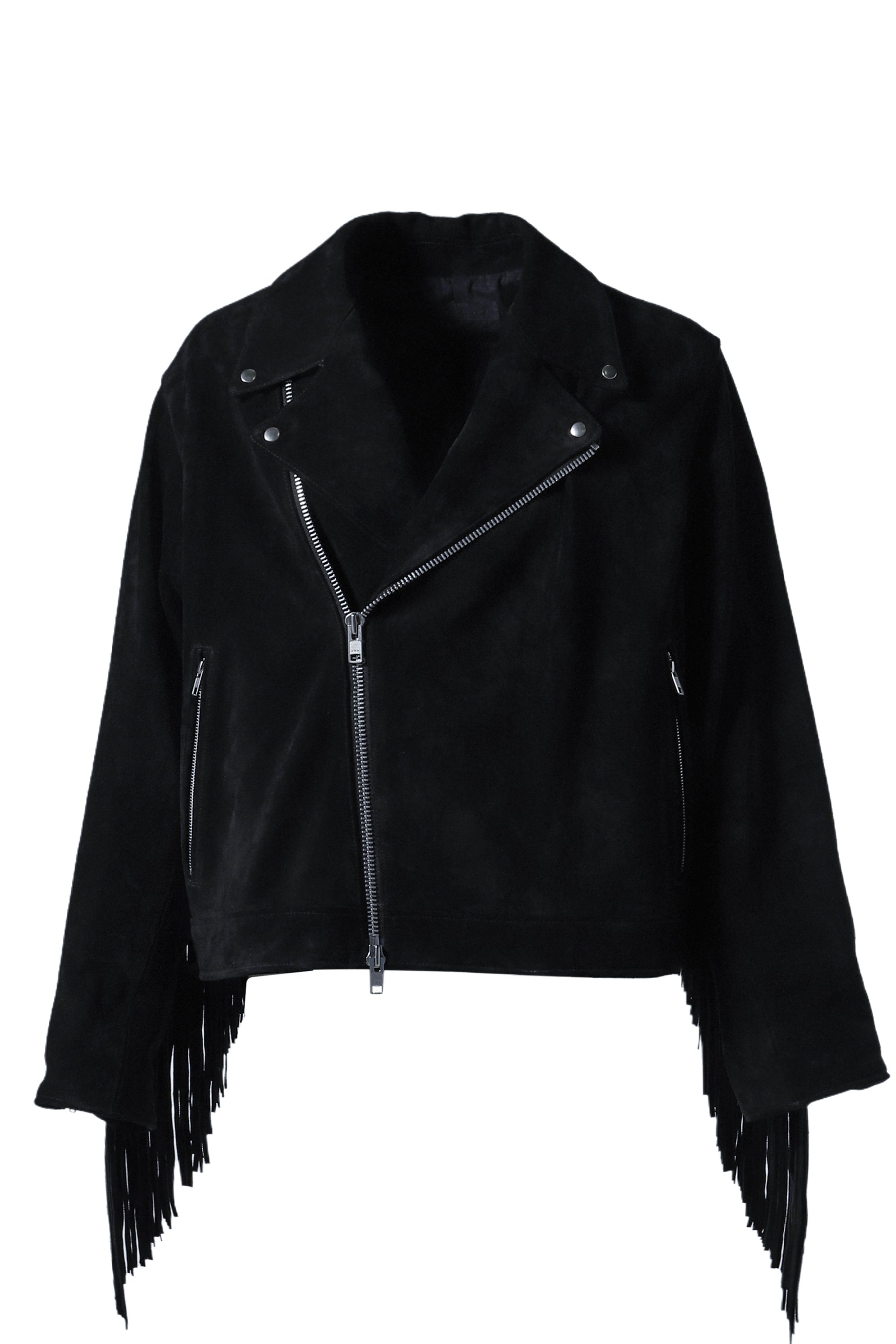 LEATHER FRINGE RIDERS JACKET / BLK