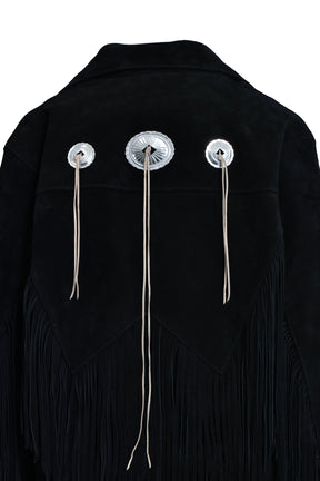 LEATHER FRINGE RIDERS JACKET / BLK