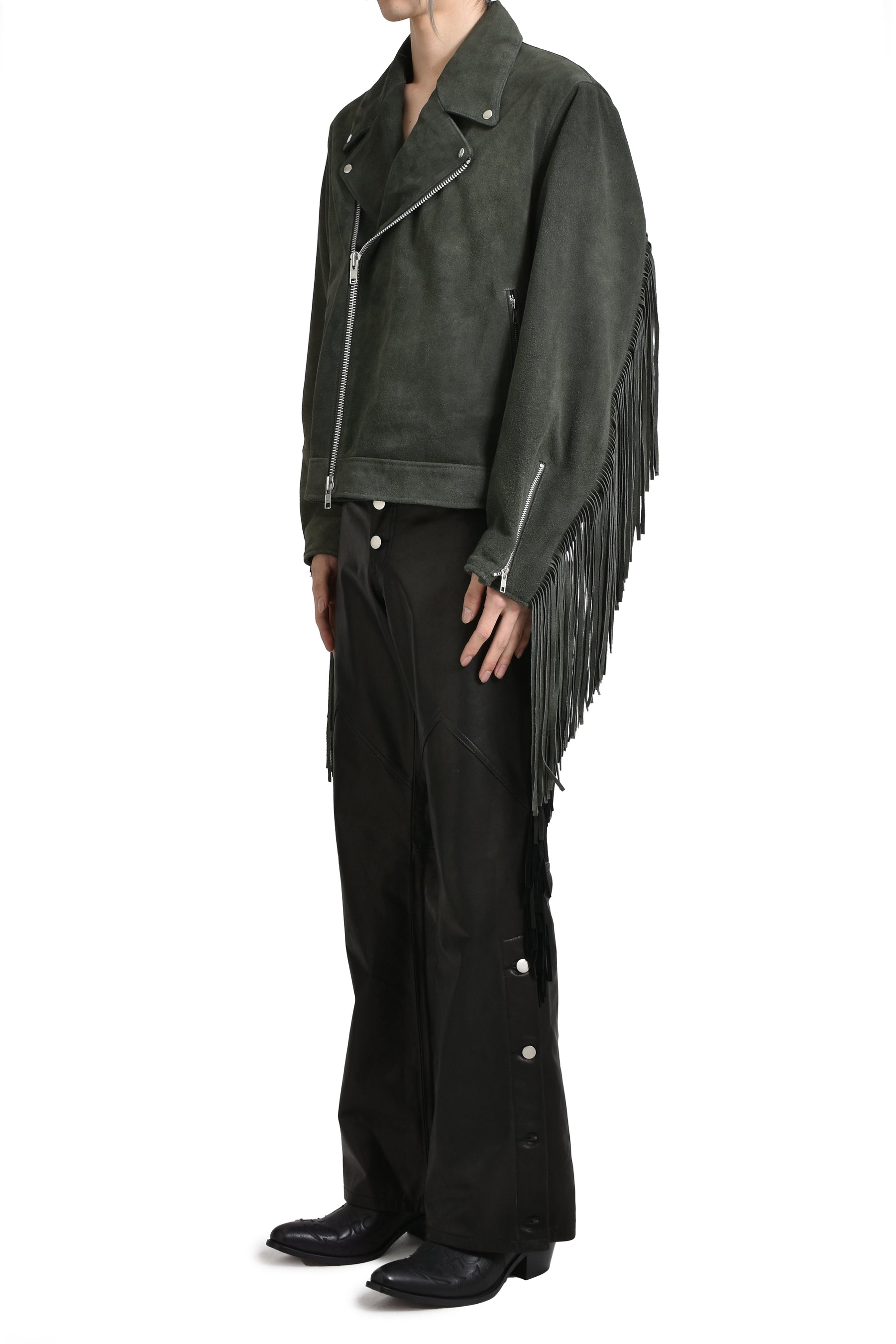 LEATHER FRINGE RIDERS JACKET / DUST