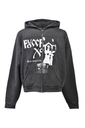 RUSSIAN CHORUS ZIP HOODIE / FADED BLK