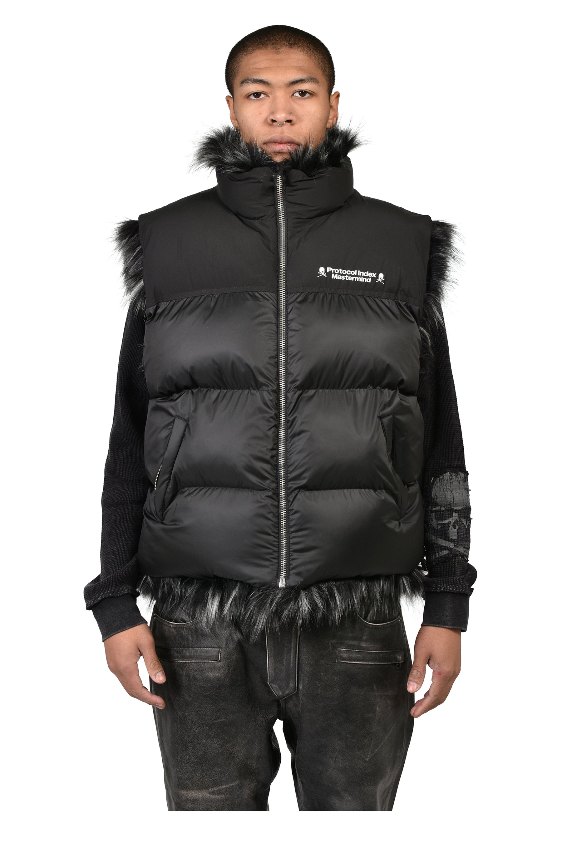 REVERSIBLE FUR PUFFER VEST / BLK