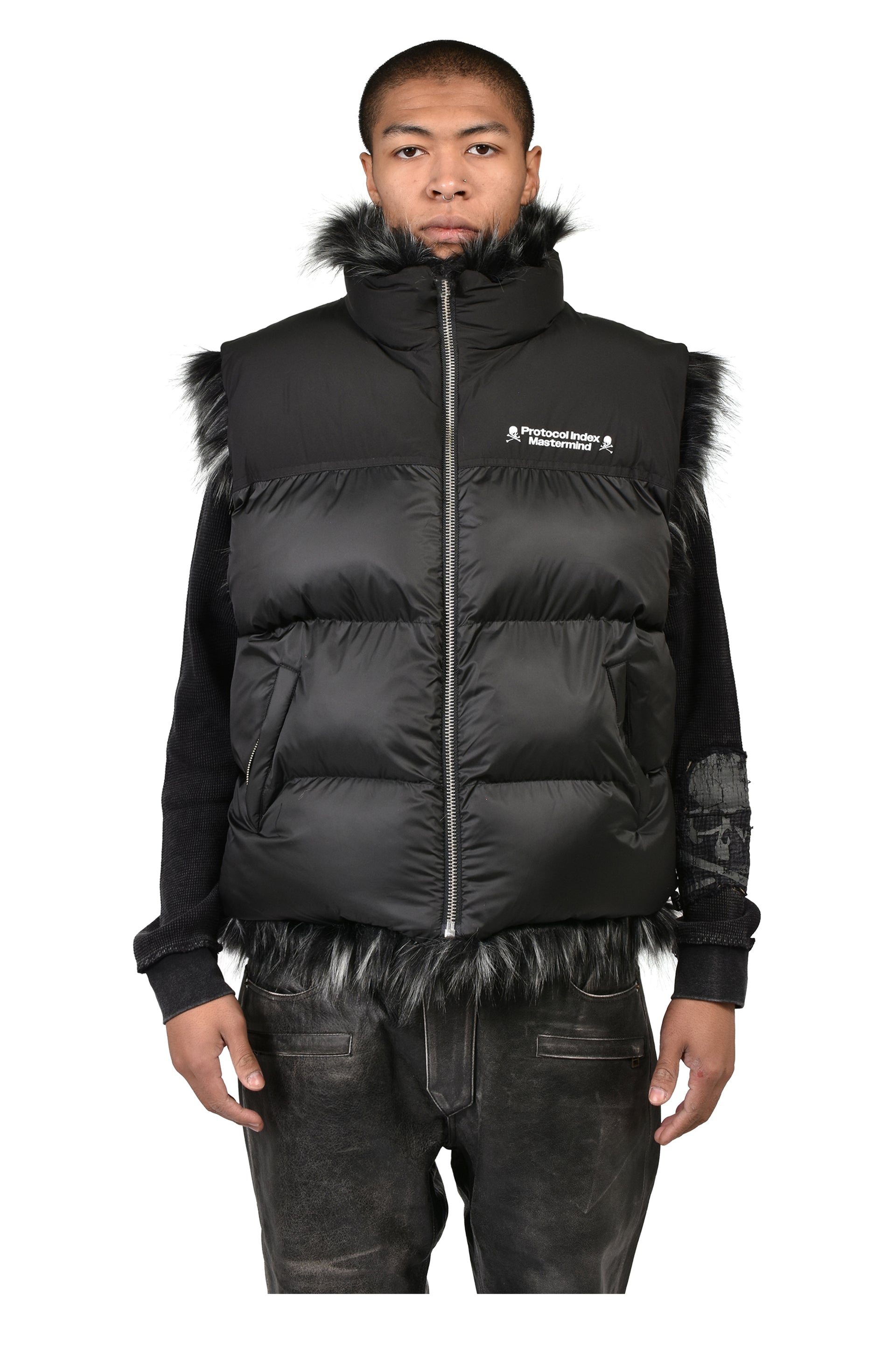 REVERSIBLE FUR PUFFER VEST / BLK
