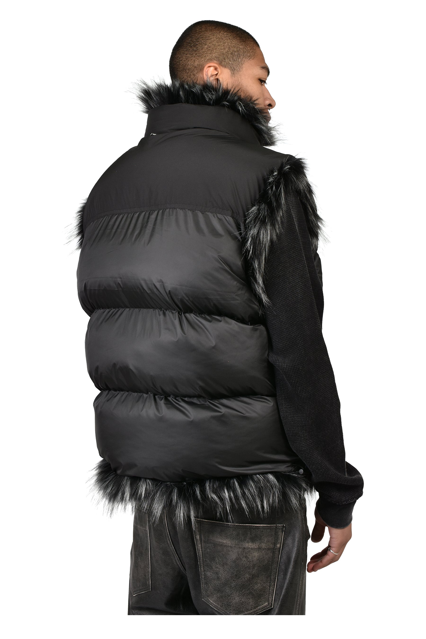 REVERSIBLE FUR PUFFER VEST / BLK