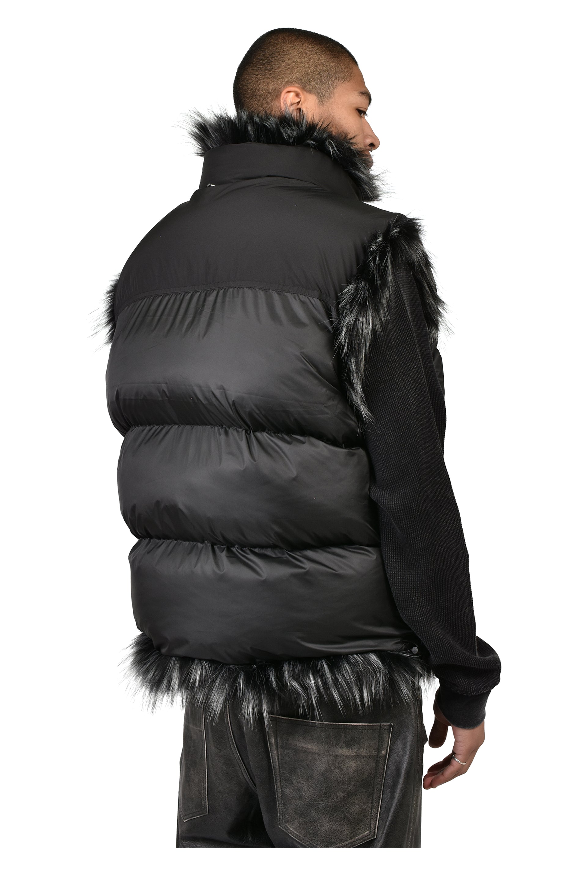 REVERSIBLE FUR PUFFER VEST / BLK
