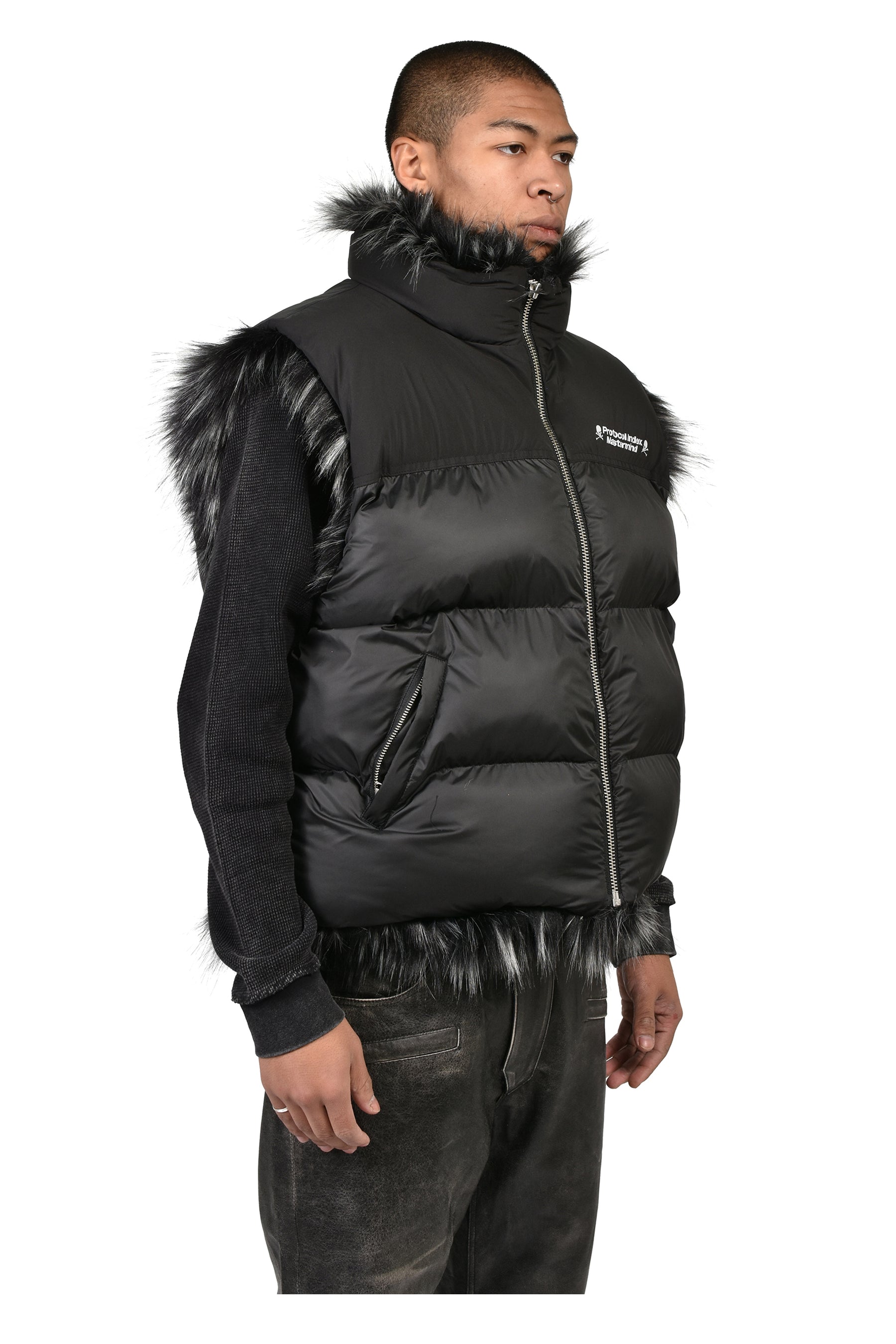 REVERSIBLE FUR PUFFER VEST / BLK
