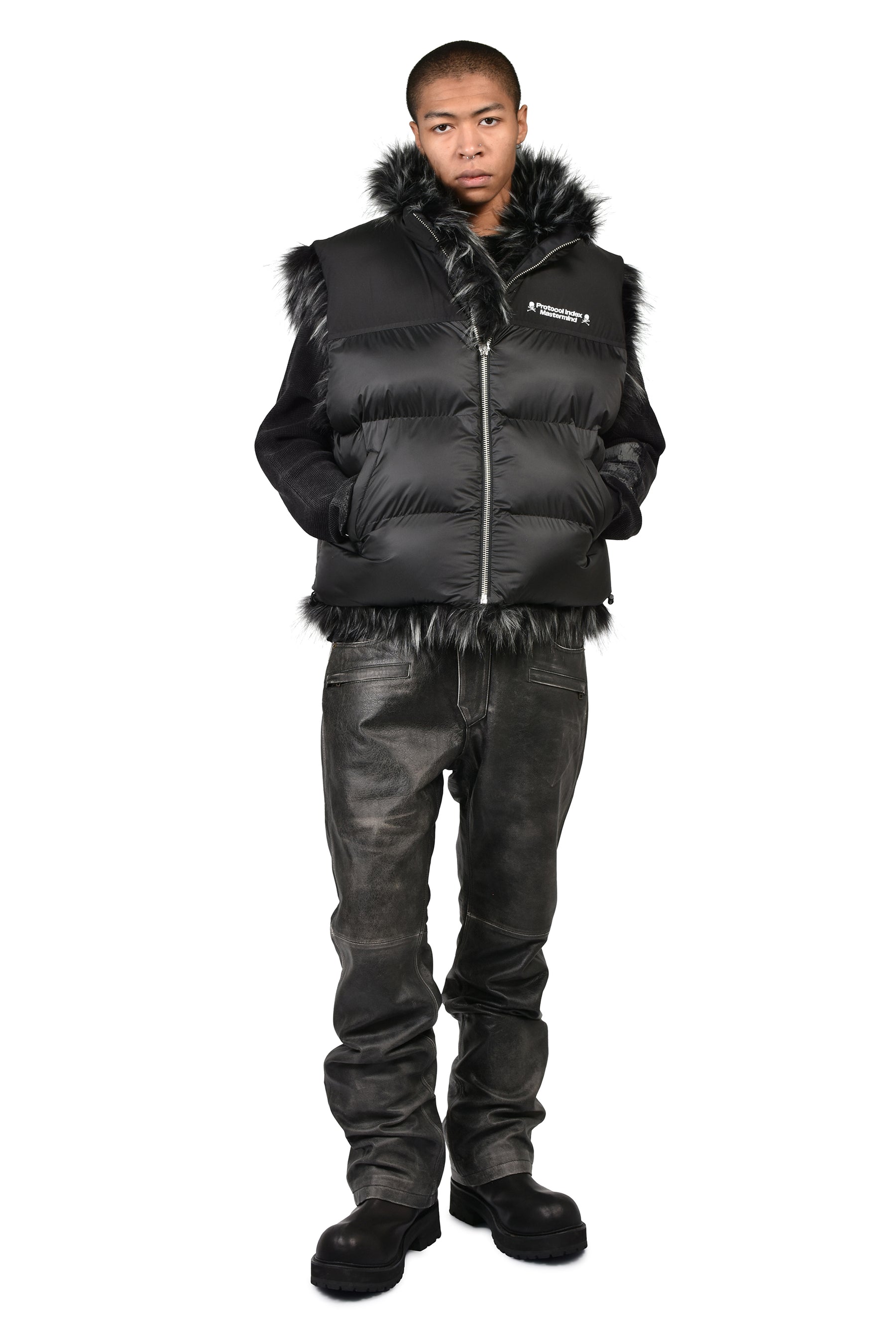 REVERSIBLE FUR PUFFER VEST / BLK