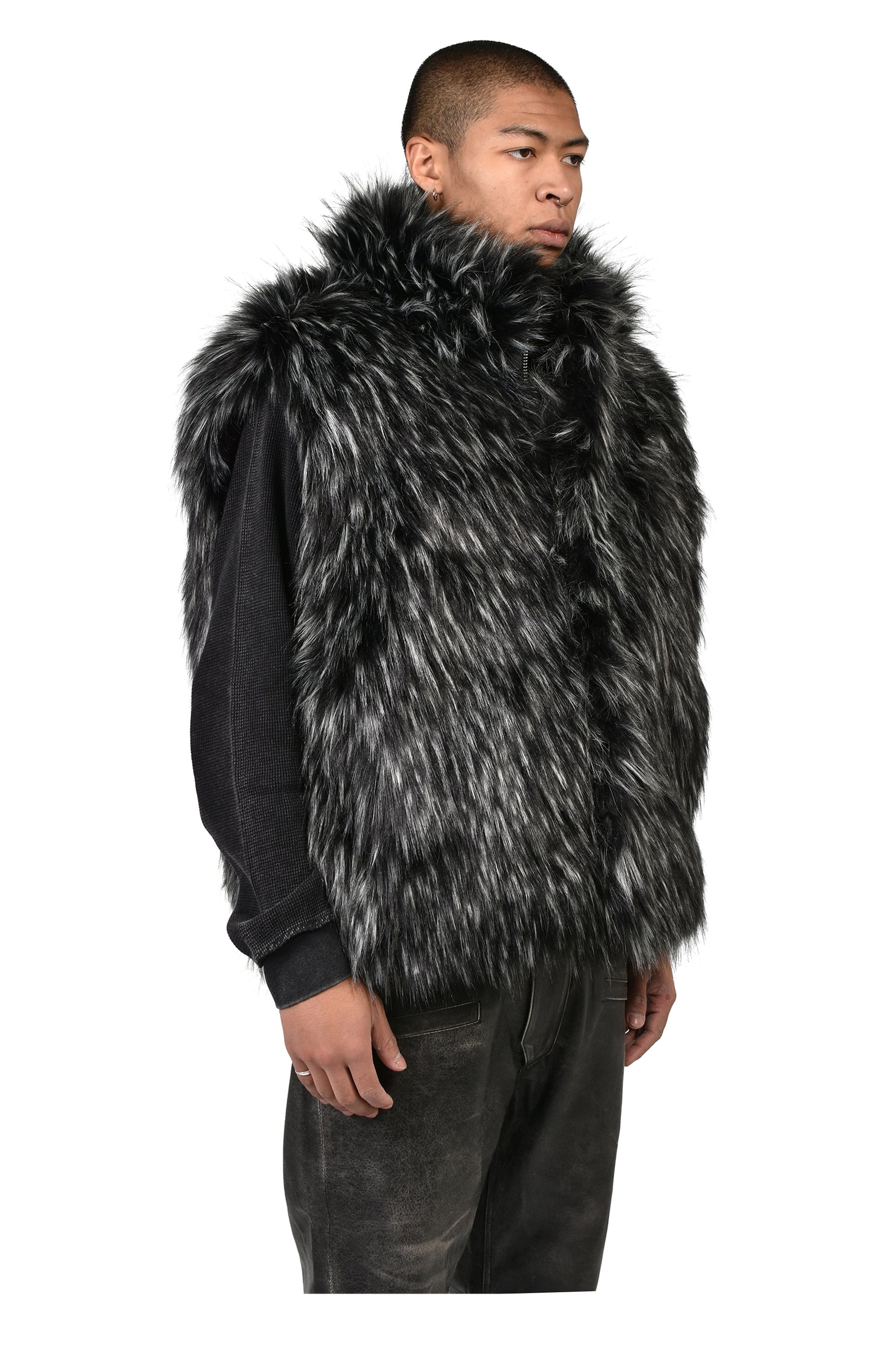 REVERSIBLE FUR PUFFER VEST / BLK