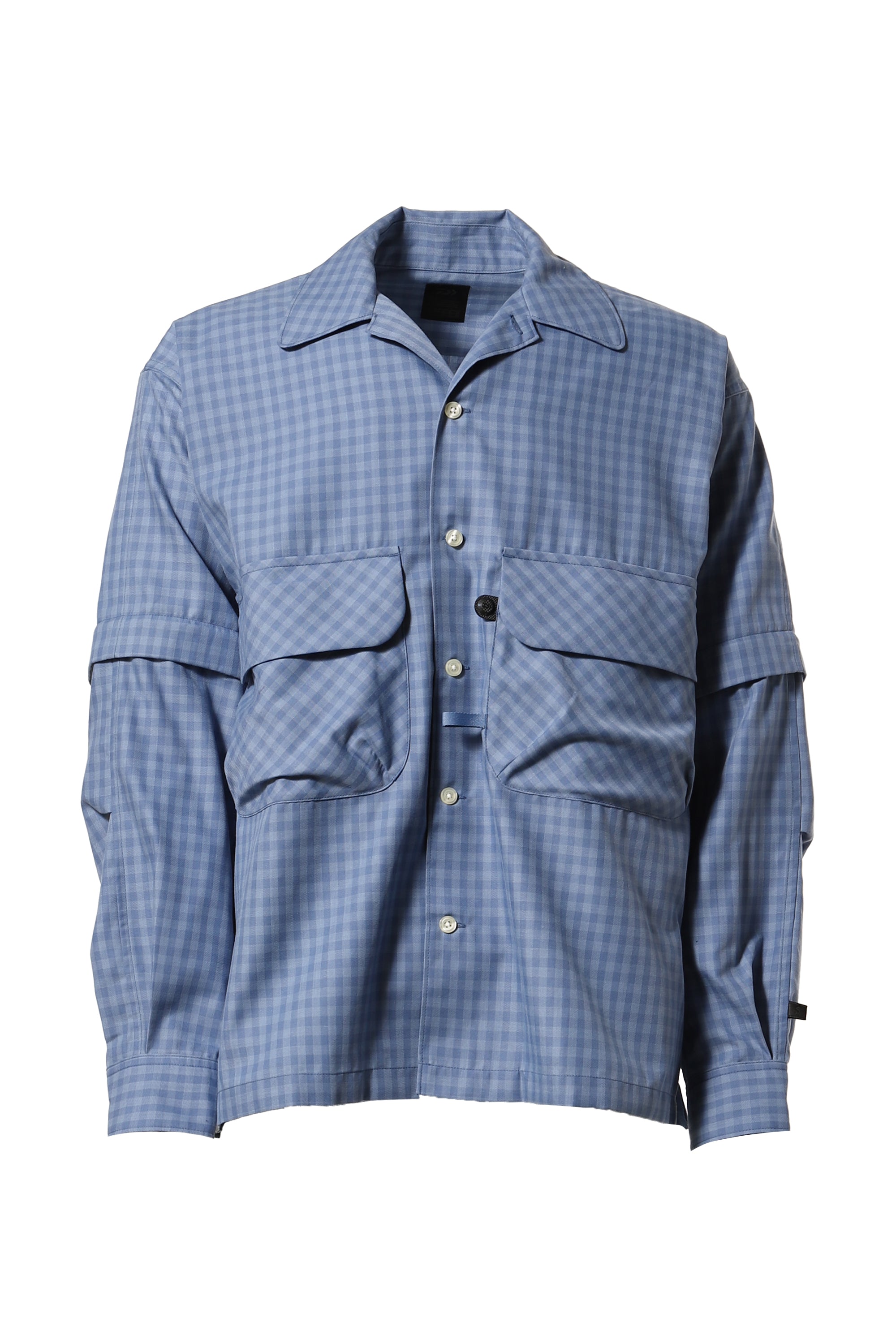 TECH SPORTS OPEN COLLAR SHIRTS L/S MINI PLAIDS / D.BLU