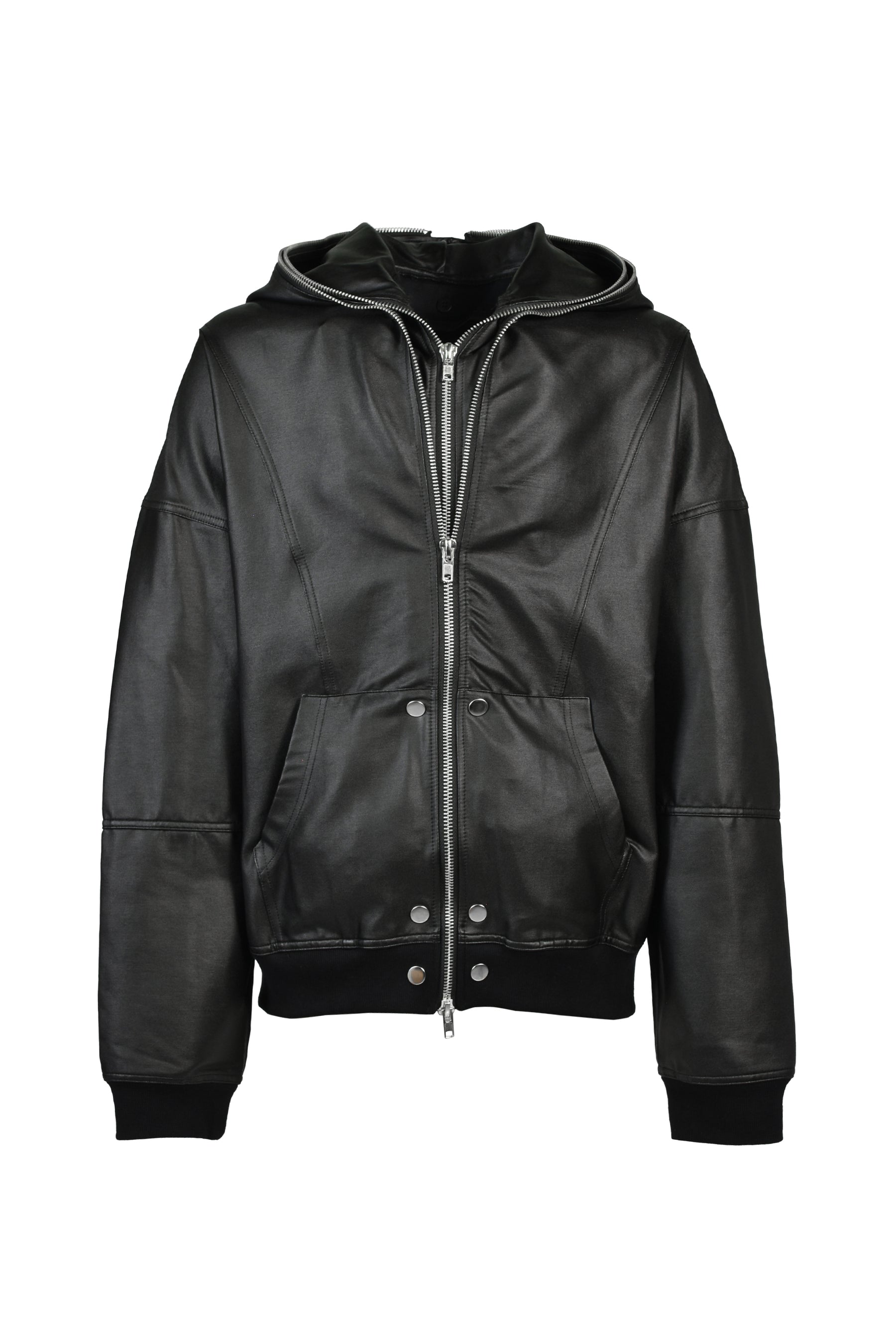 COATING DOUBLE LAYERED ZIP HOODIE / BLK