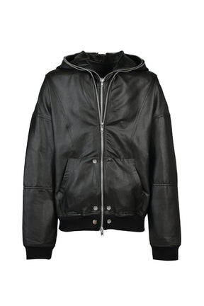 COATING DOUBLE LAYERED ZIP HOODIE / BLK