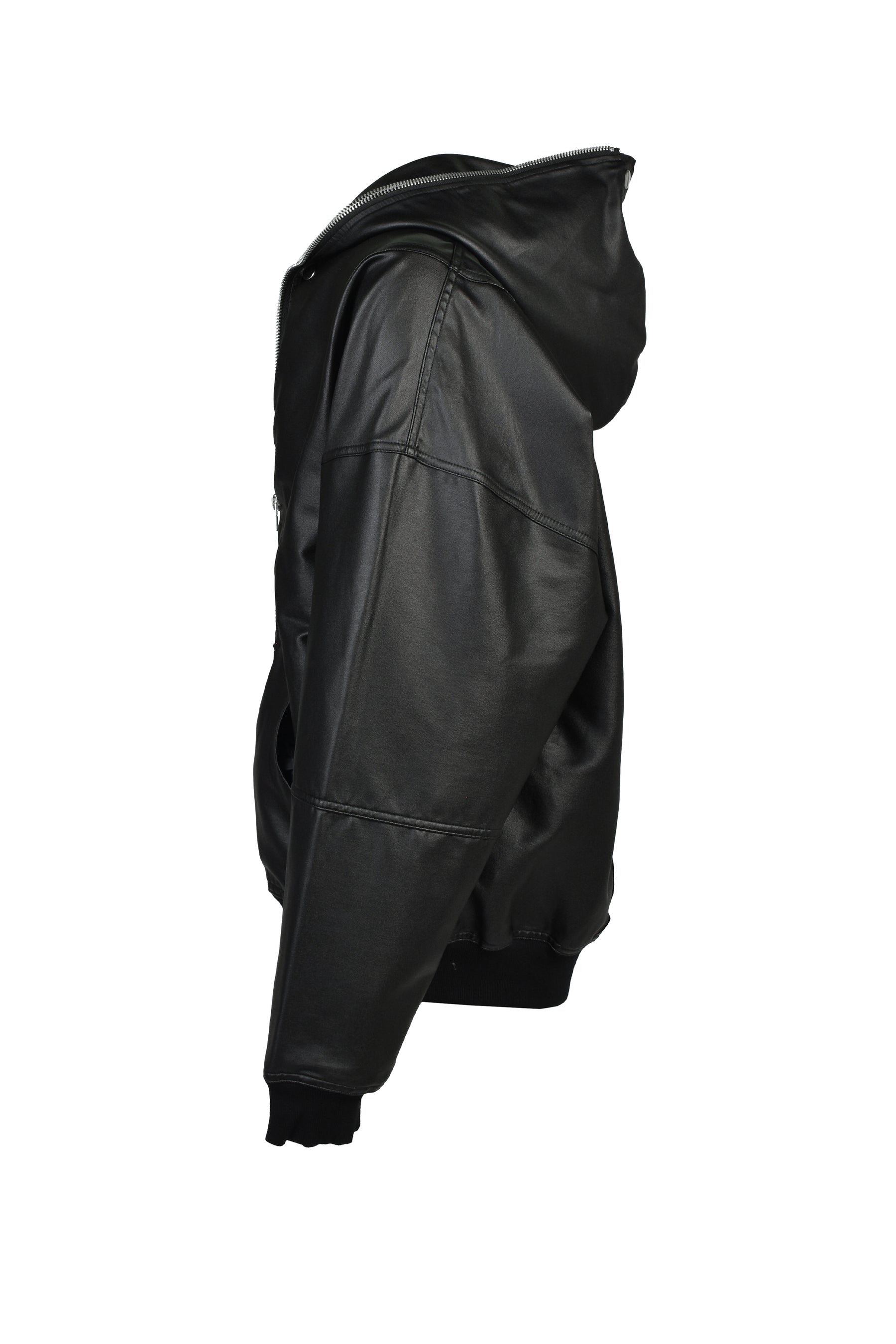 COATING DOUBLE LAYERED ZIP HOODIE / BLK