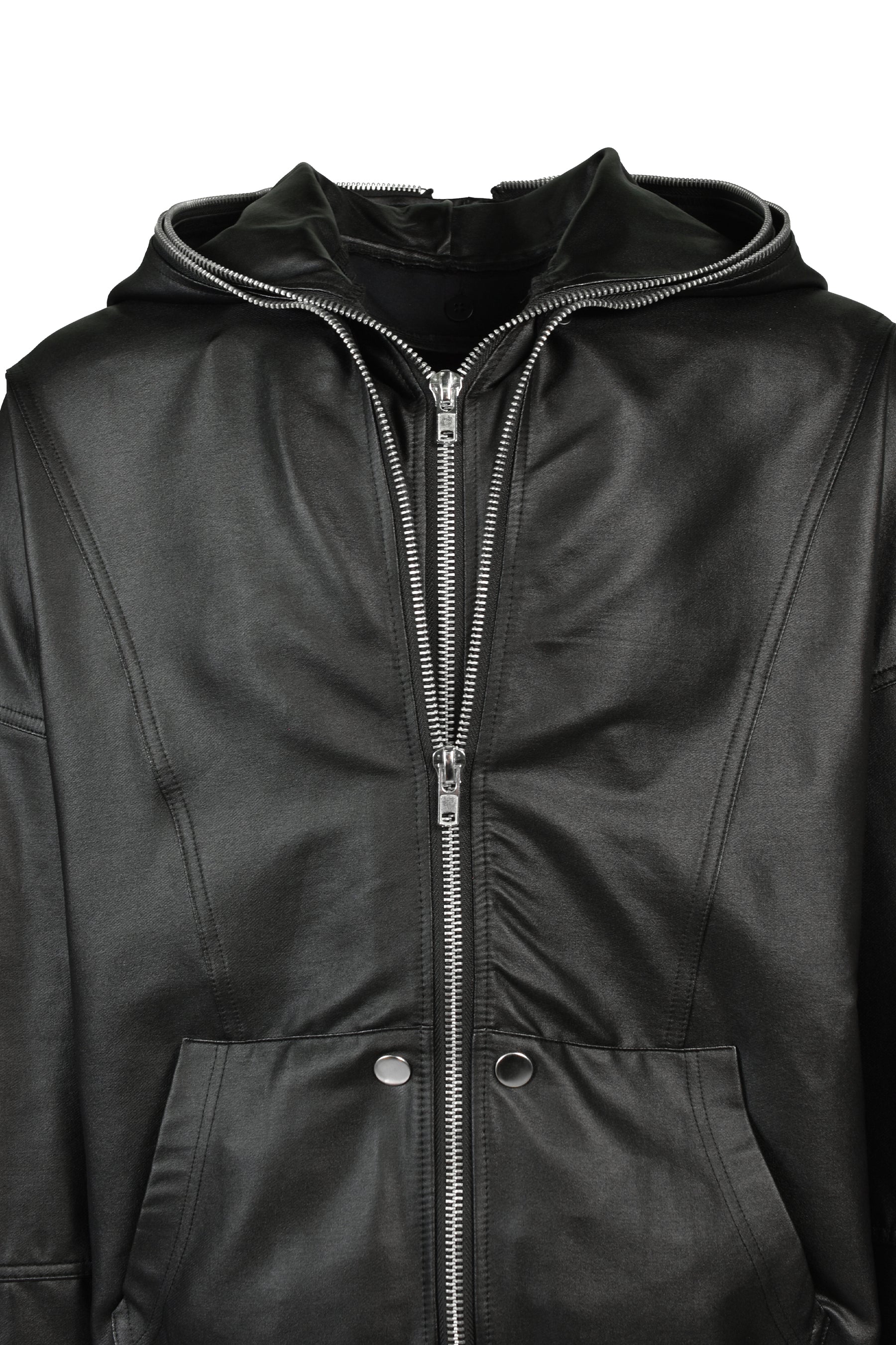 COATING DOUBLE LAYERED ZIP HOODIE / BLK