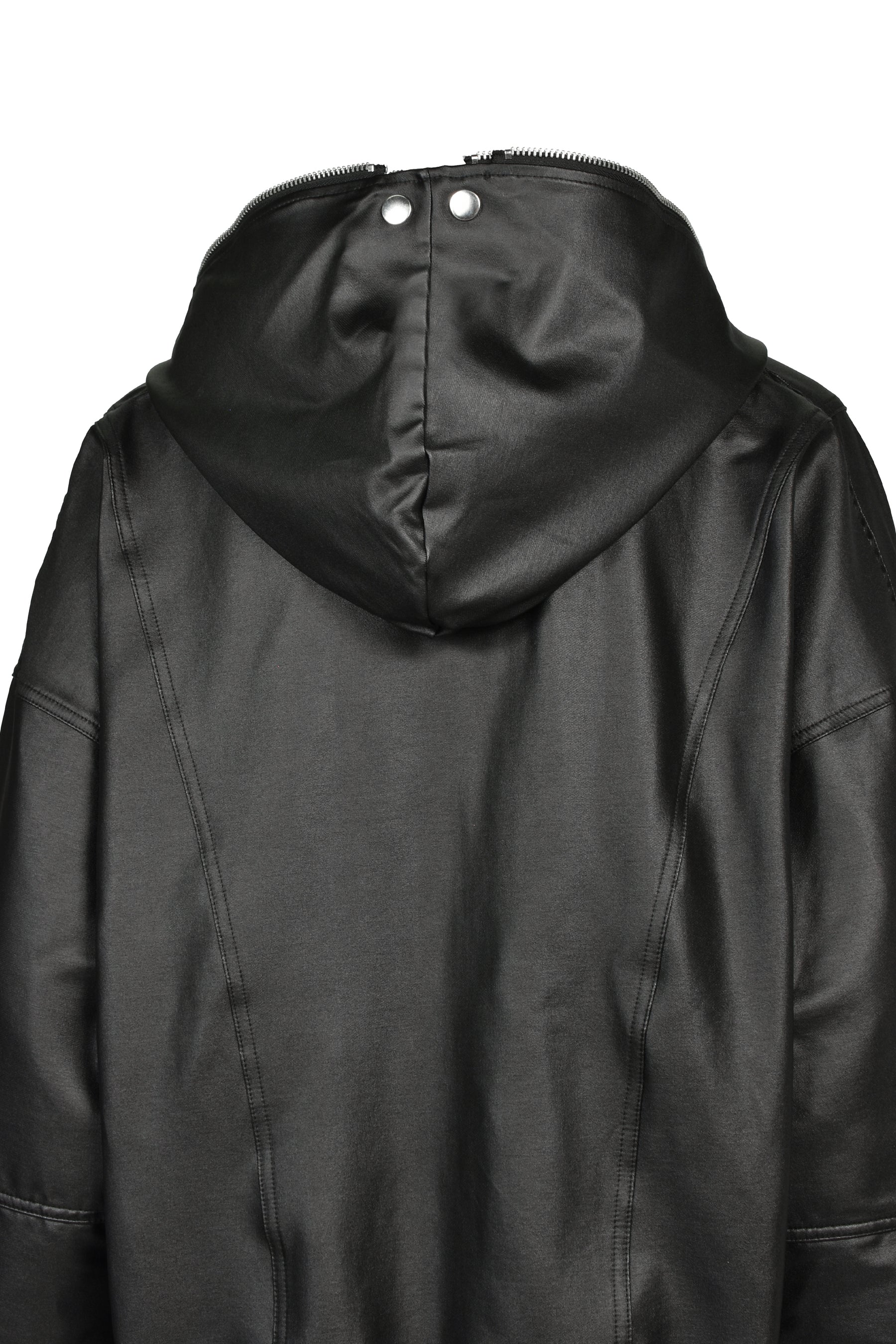 COATING DOUBLE LAYERED ZIP HOODIE / BLK