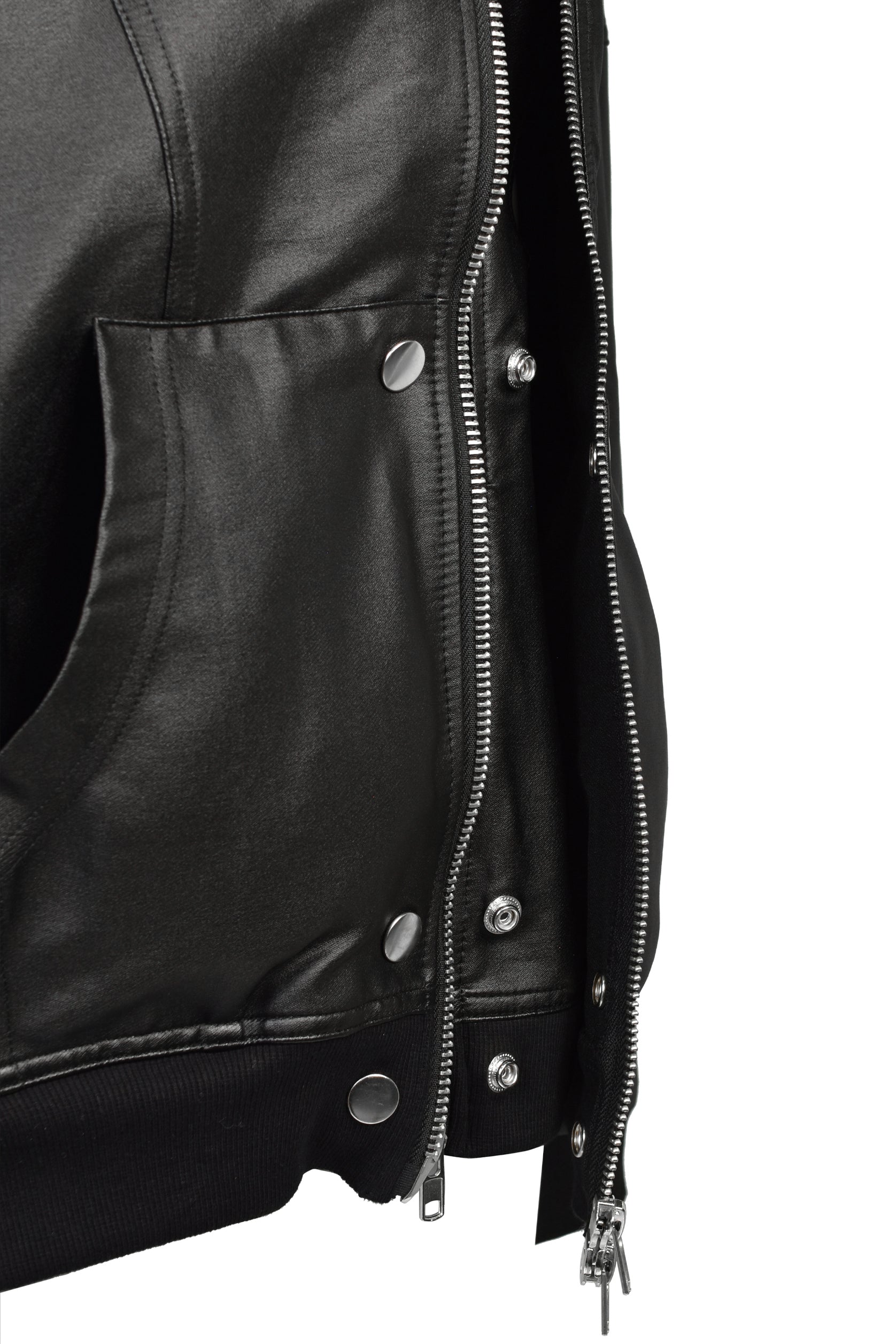COATING DOUBLE LAYERED ZIP HOODIE / BLK