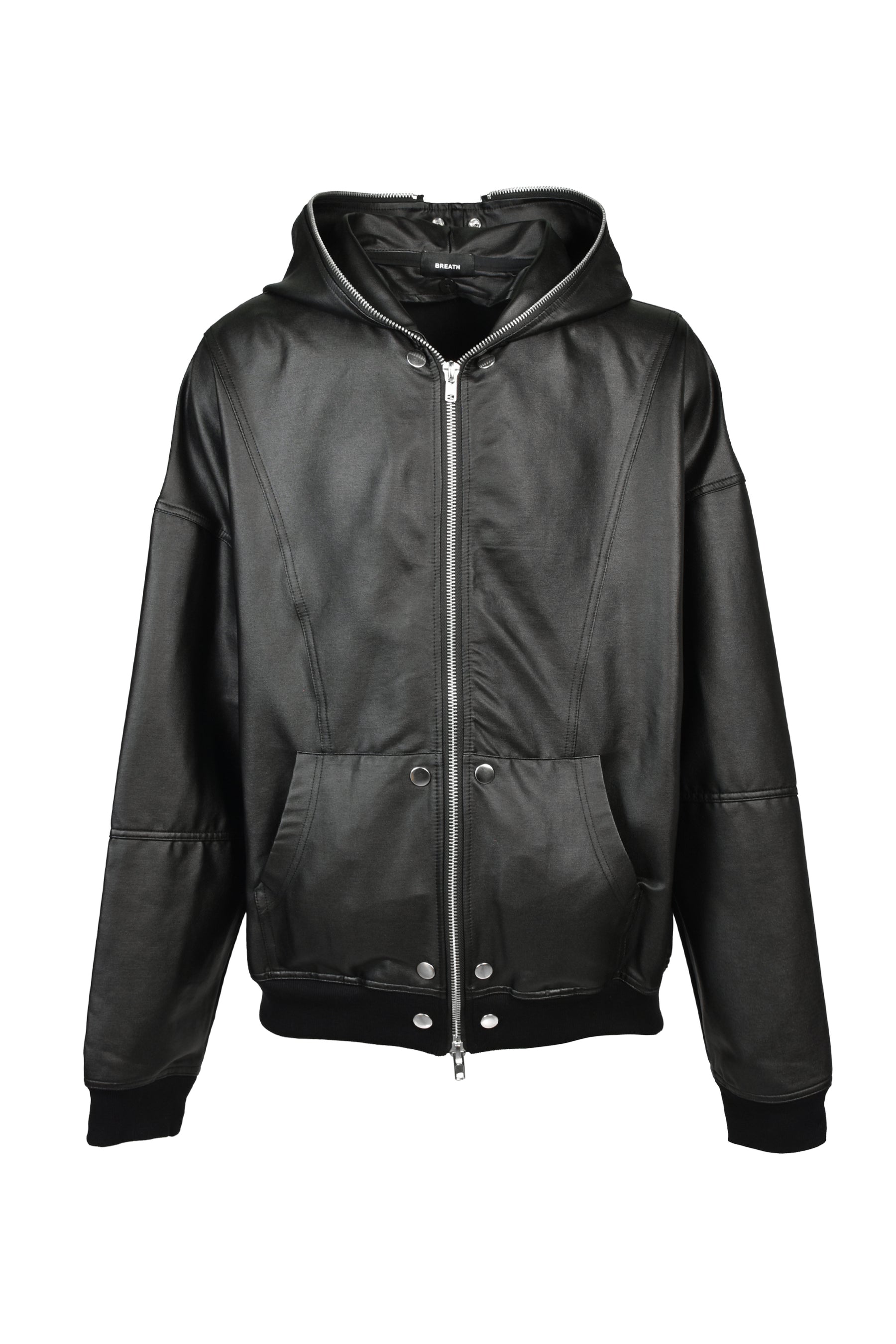 COATING DOUBLE LAYERED ZIP HOODIE / BLK