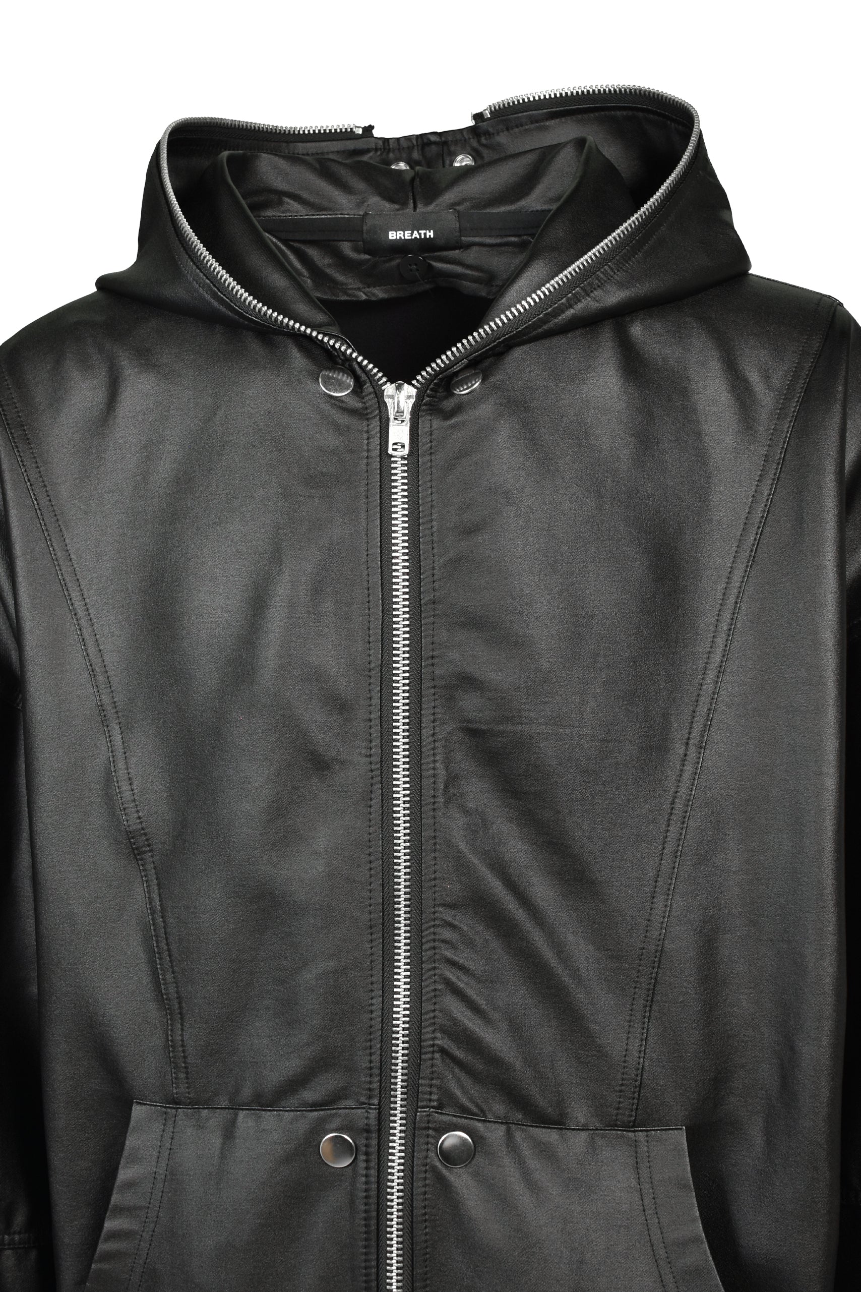COATING DOUBLE LAYERED ZIP HOODIE / BLK
