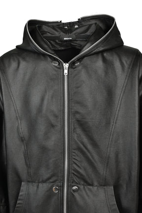 COATING DOUBLE LAYERED ZIP HOODIE / BLK