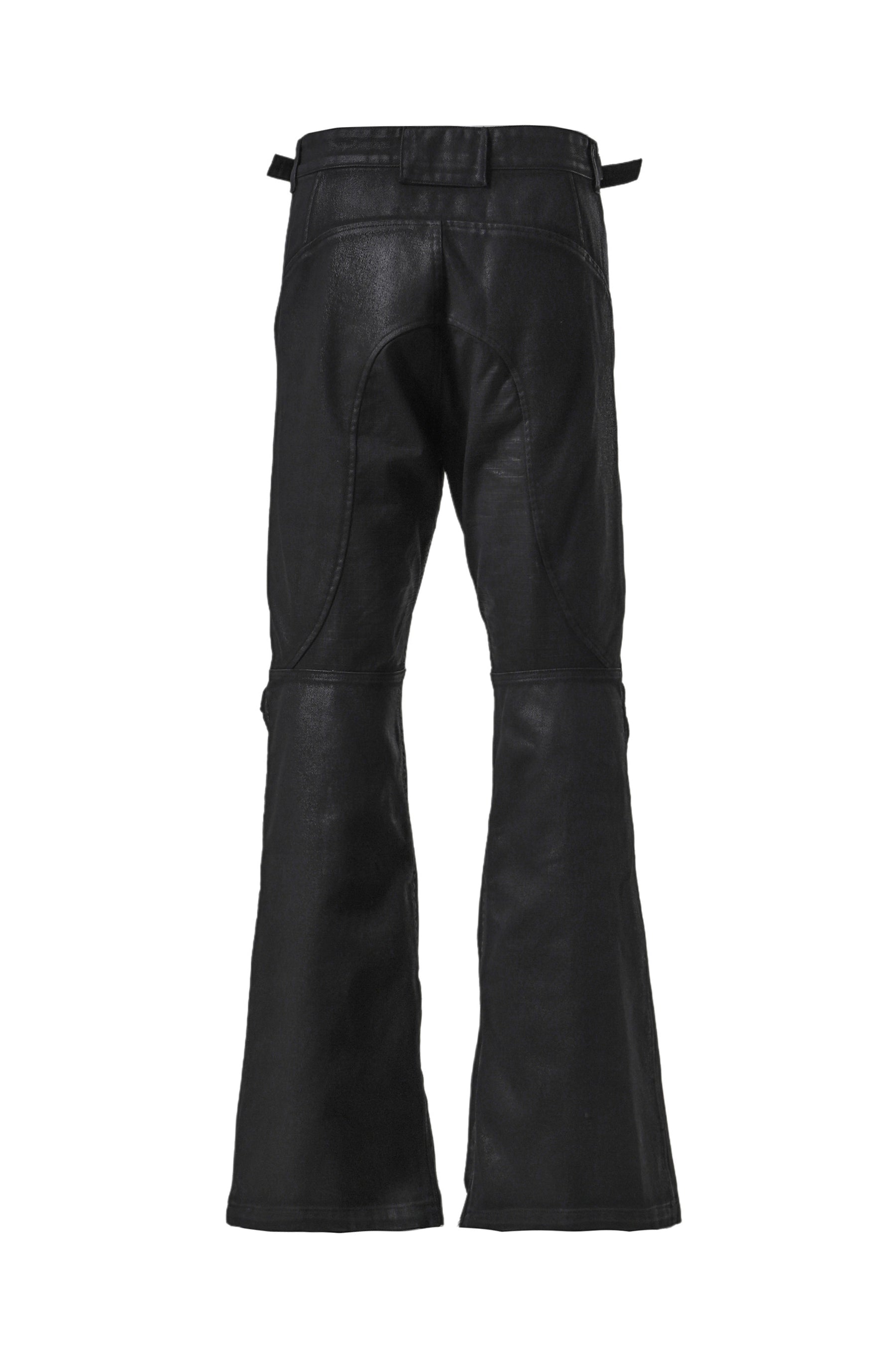 COATED BIKER ARMOURED FLARE PANTS / BLK