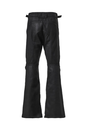 COATED BIKER ARMOURED FLARE PANTS / BLK