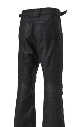 COATED BIKER ARMOURED FLARE PANTS / BLK