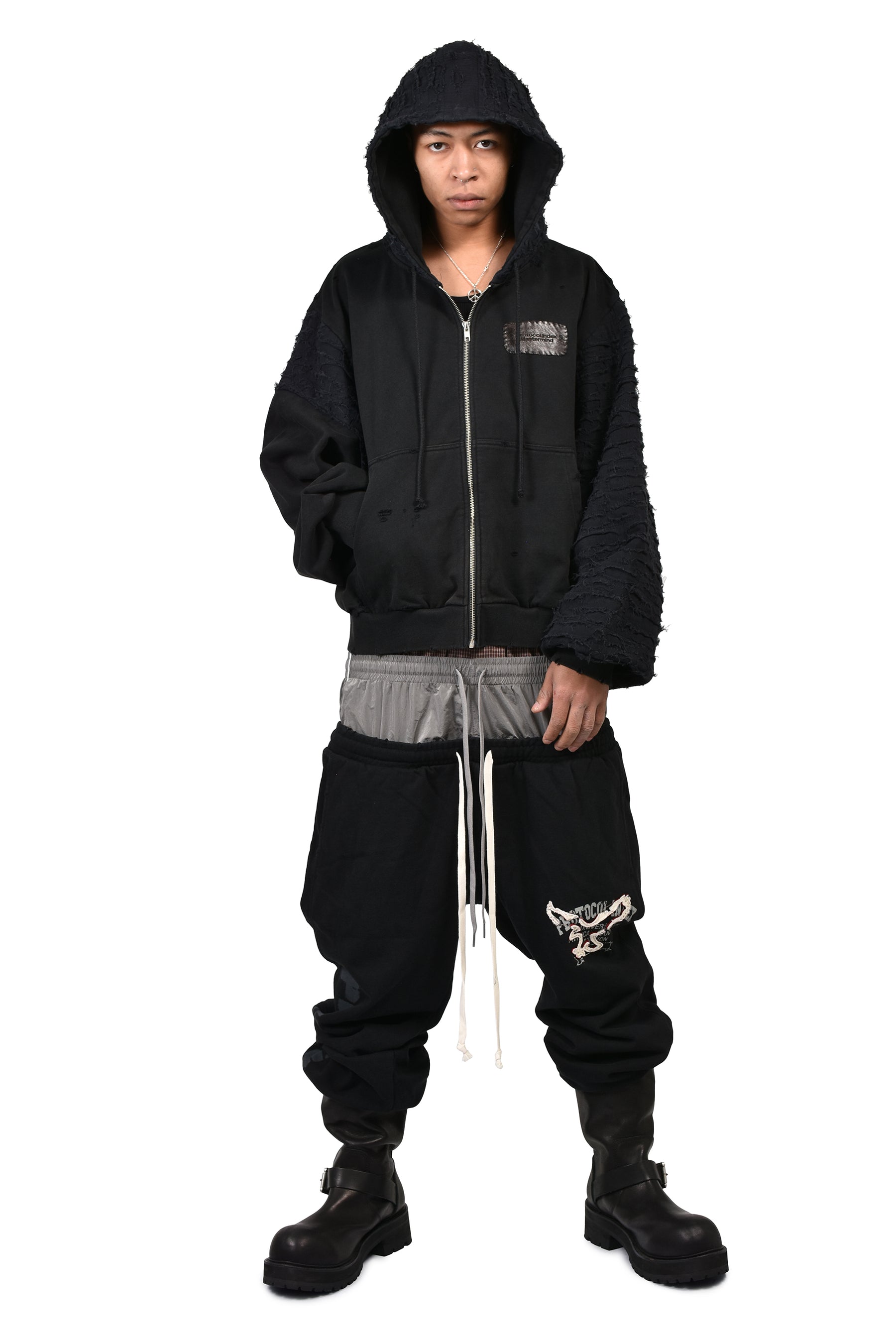 BORO ZIP HOODIE / BLK
