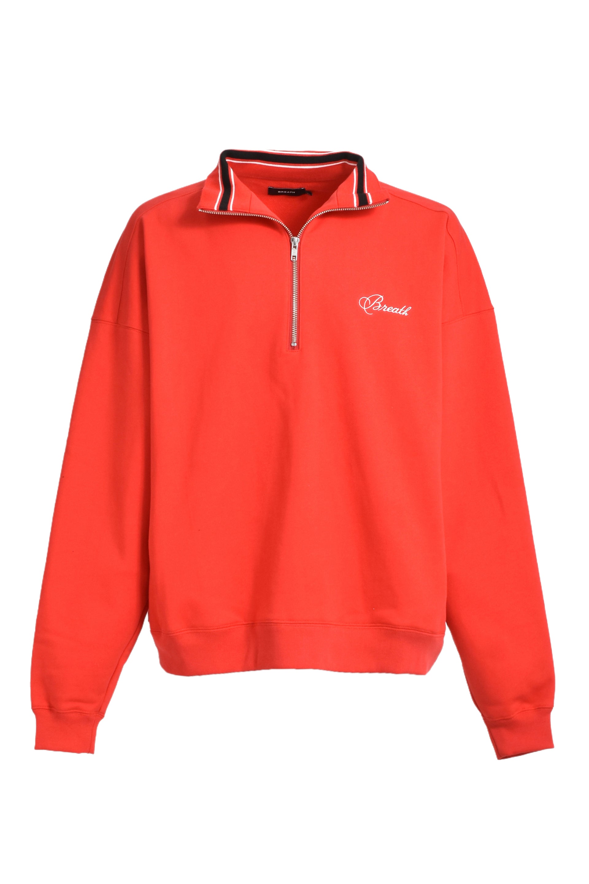 BREATH SCRIPT LOGO HALF ZIP SWEAT / RED