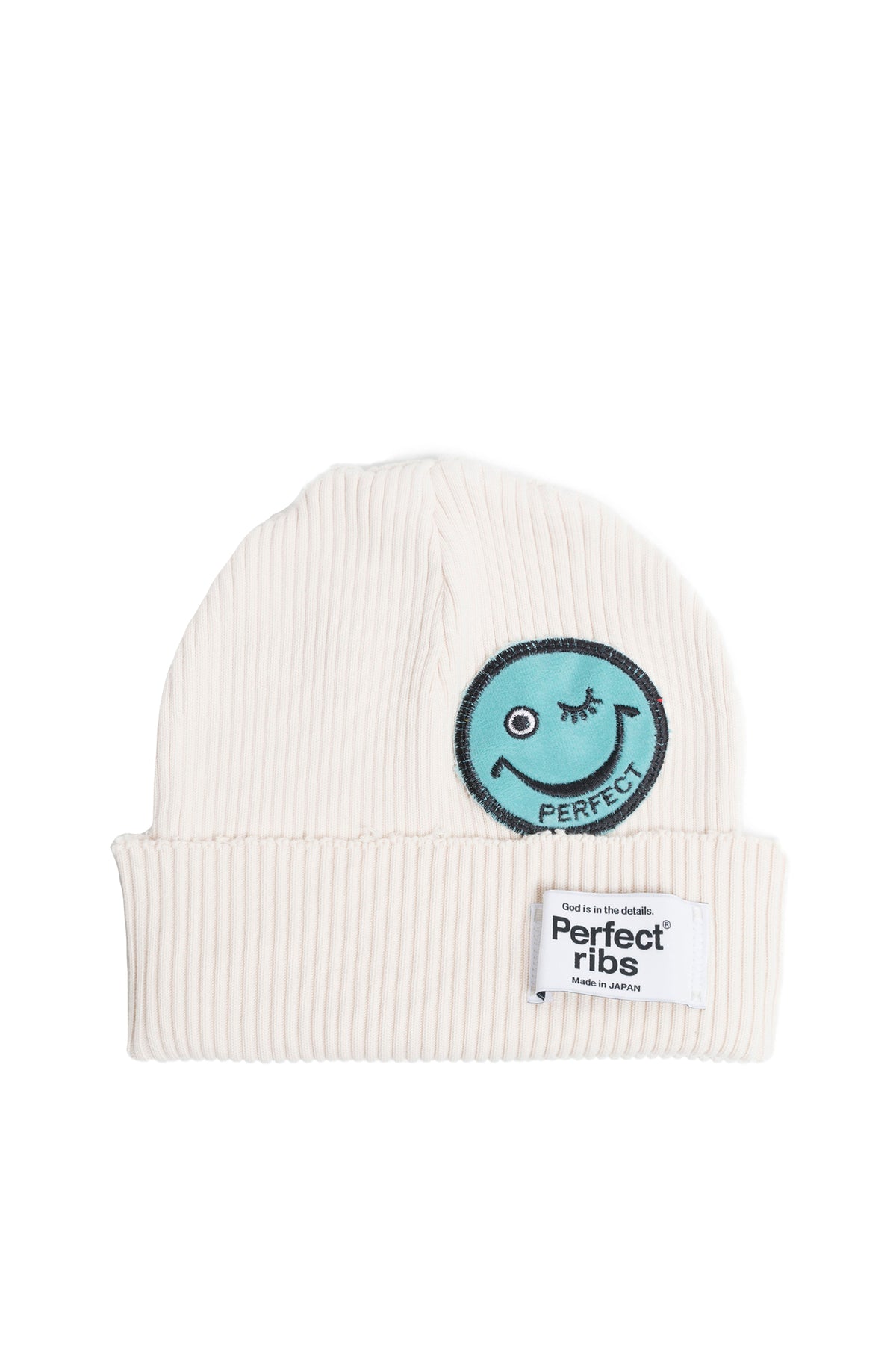 Perfect ribs RIB BEANIE CAP "SMILE PATCH" / OAT