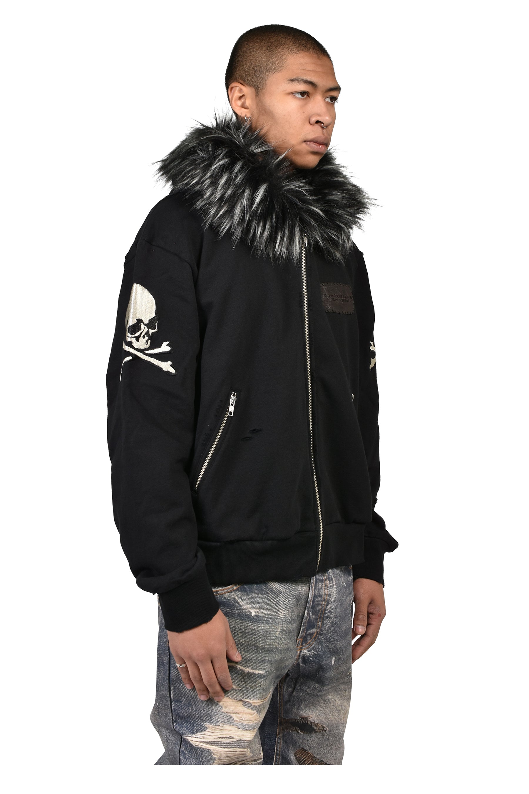 FUR ZIP HOODIE / BLK