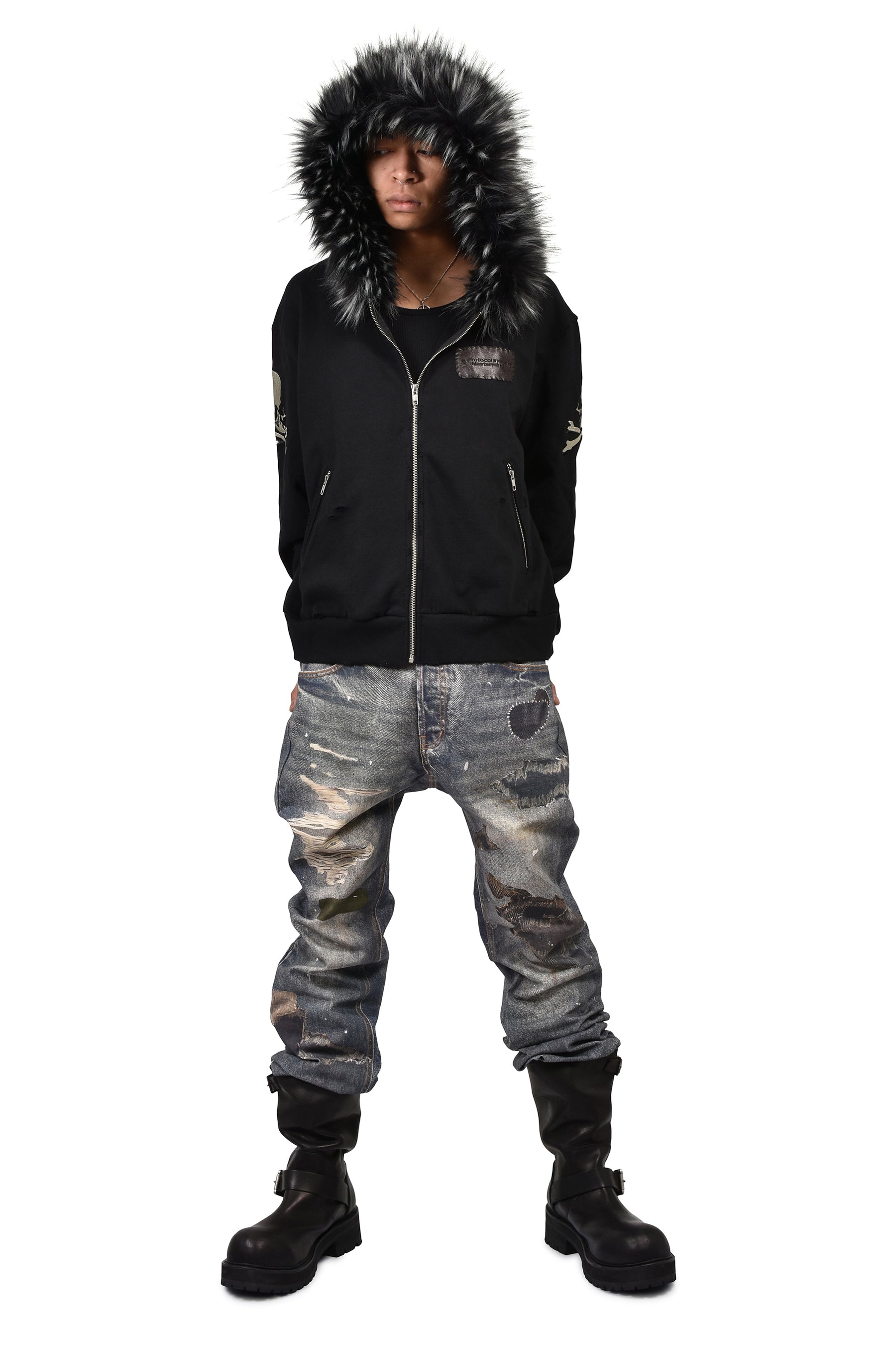 FUR ZIP HOODIE / BLK