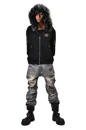 FUR ZIP HOODIE / BLK